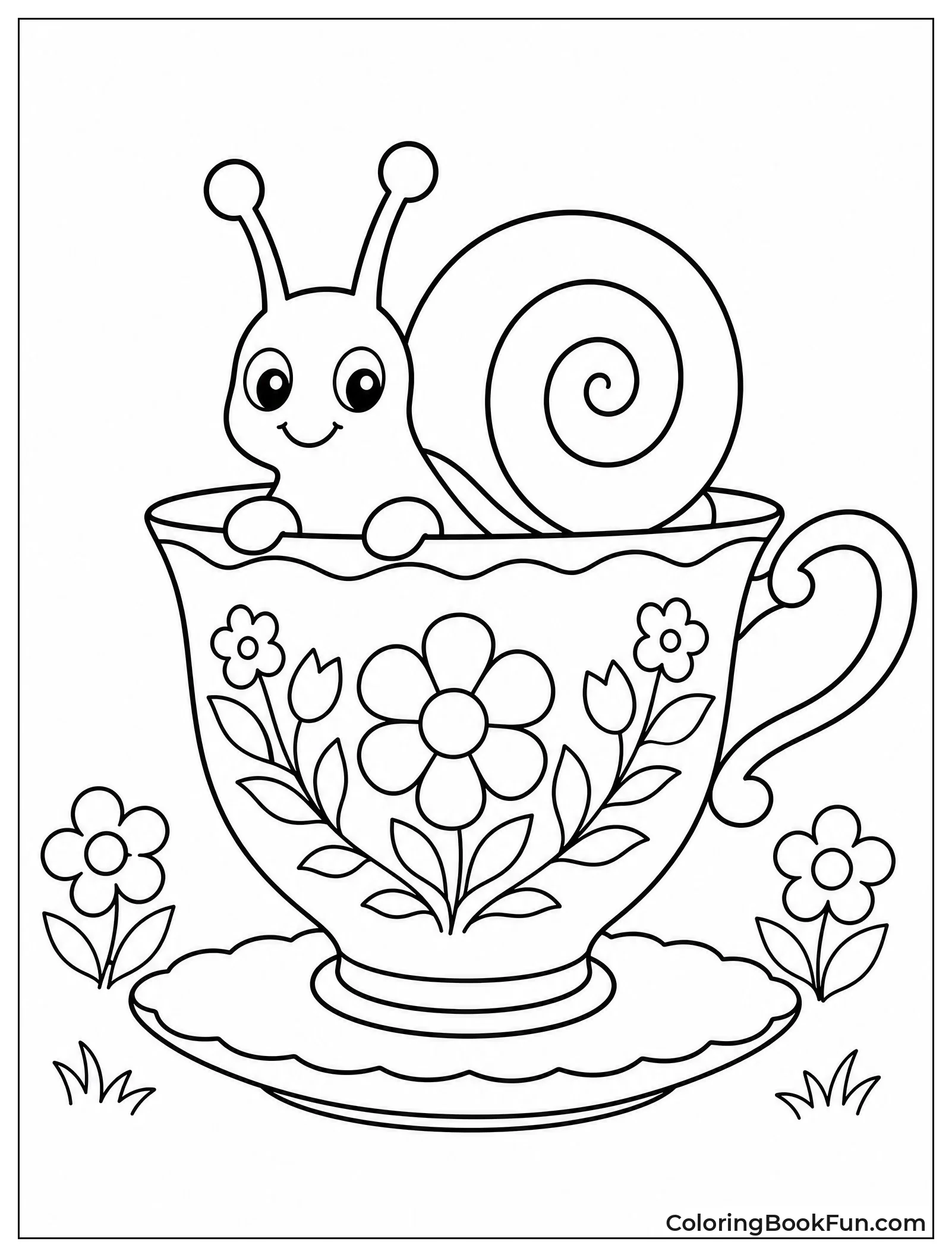 Snail Peeks From Vintage Teacup