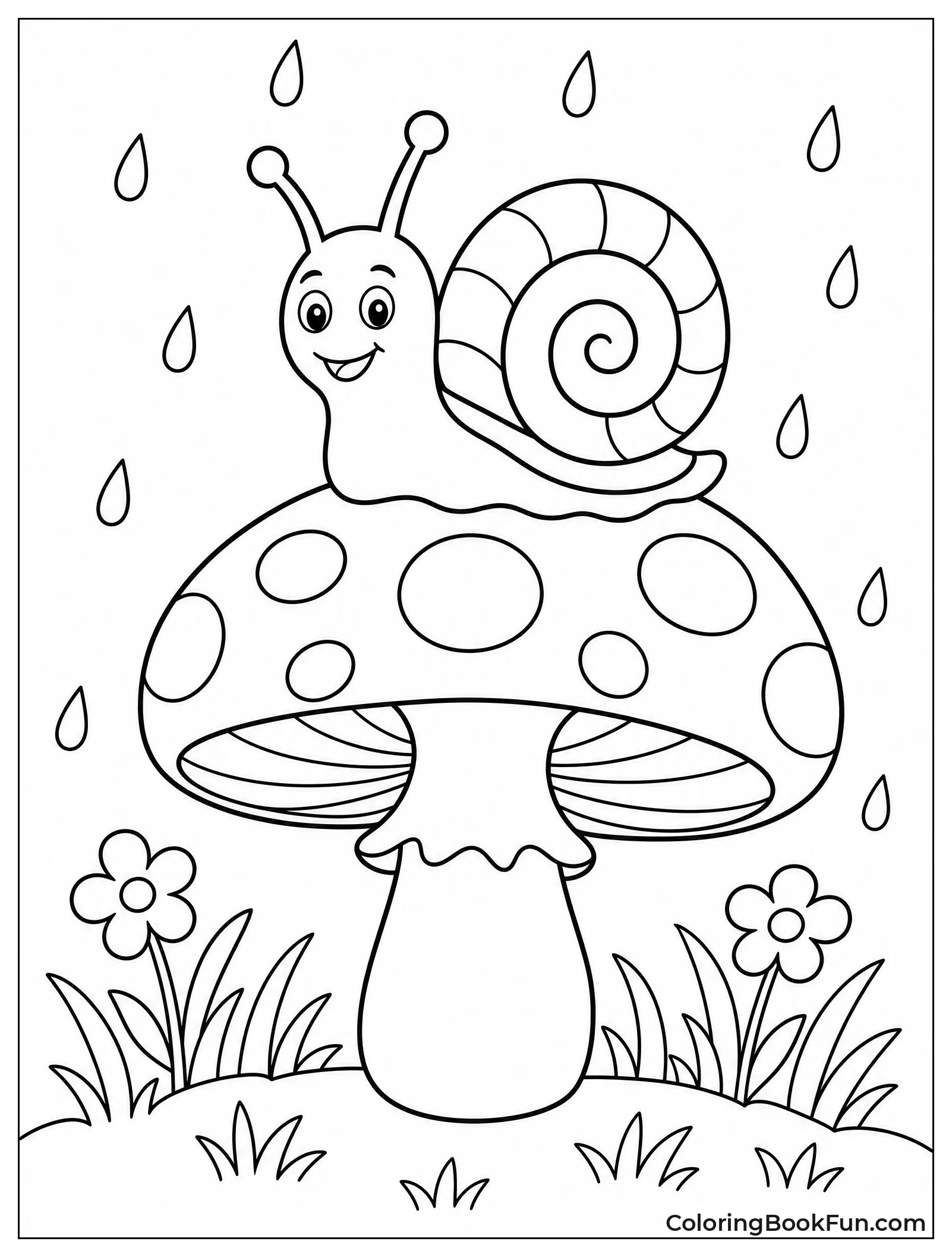 Snail Sits On Spotted Mushroom