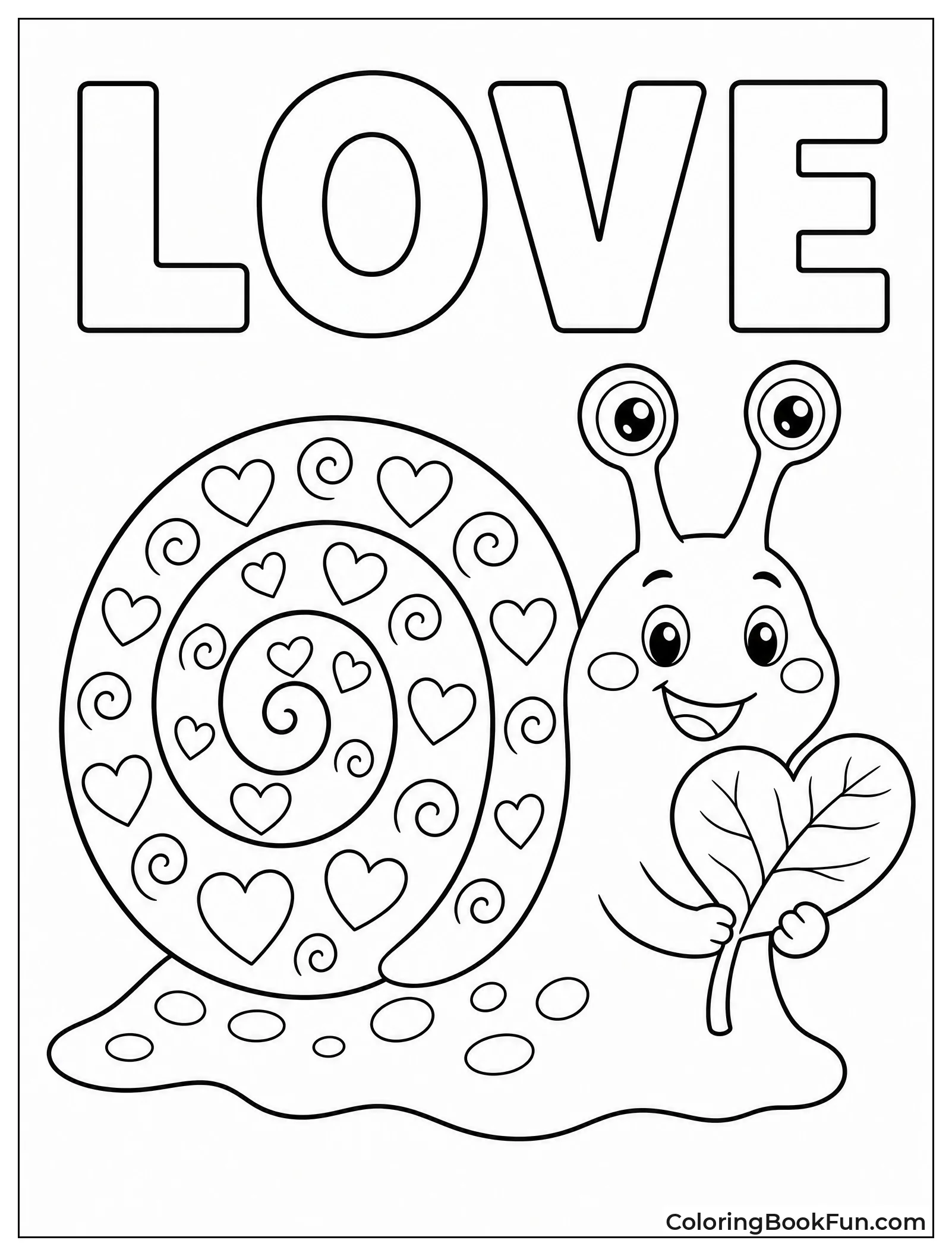 Cute Snail Holds Heart Leaf
