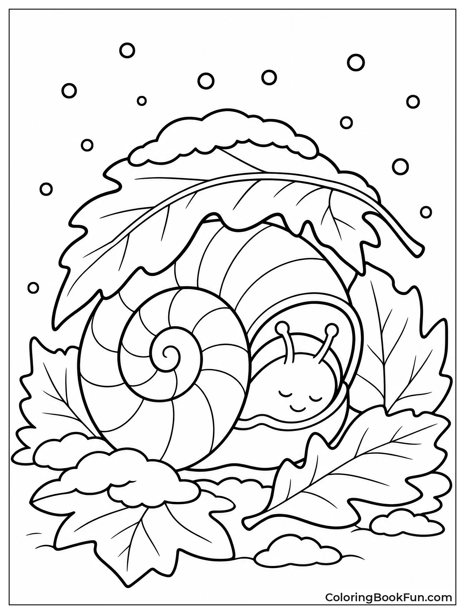 Snail Hibernates Under Winter Snow