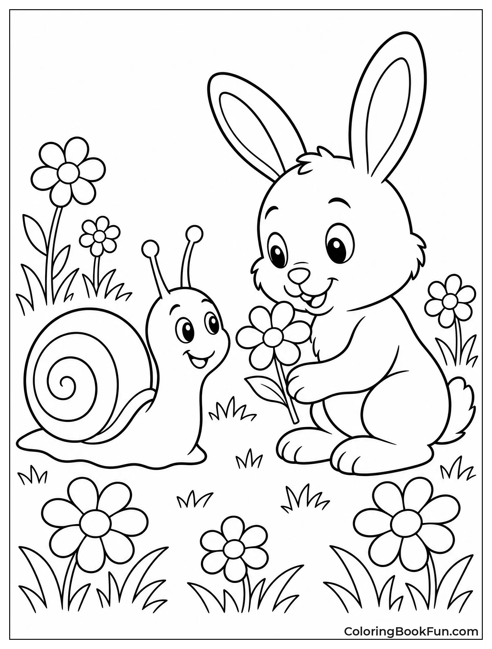 Snail Explores With Friendly Bunny