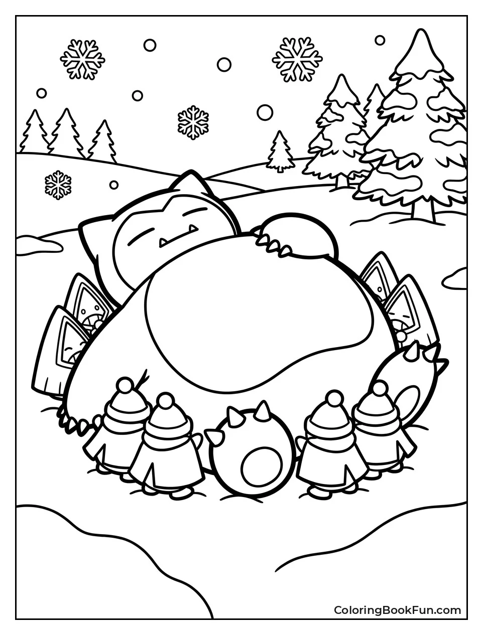 Snorlax Huddles with Snorunt in Snow