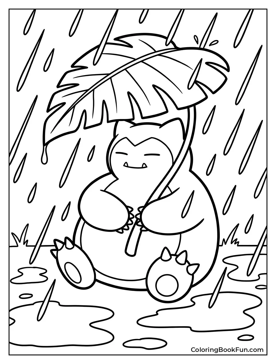 Snorlax Holds a Leaf in Rain