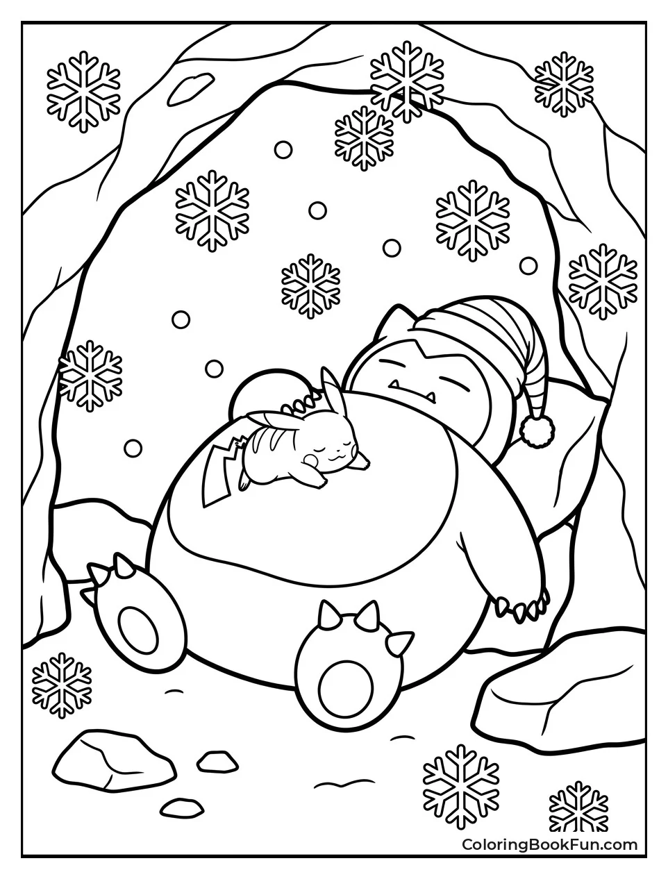Snorlax Sleeps in a Snowy Cave