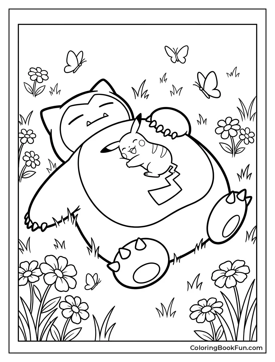 Pikachu Rests on Snorlax's Belly