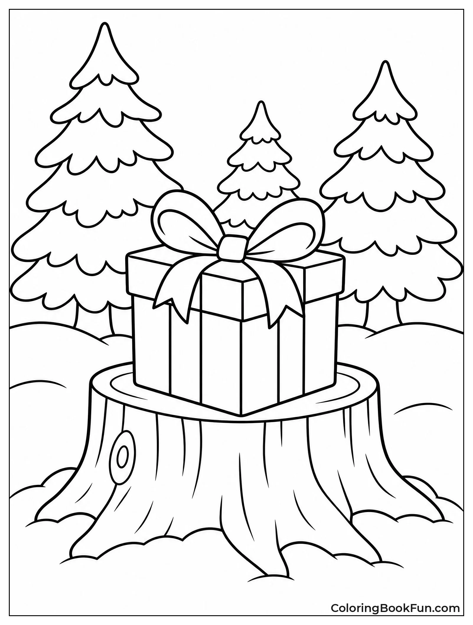 Gift Box in a Snowy Forest
