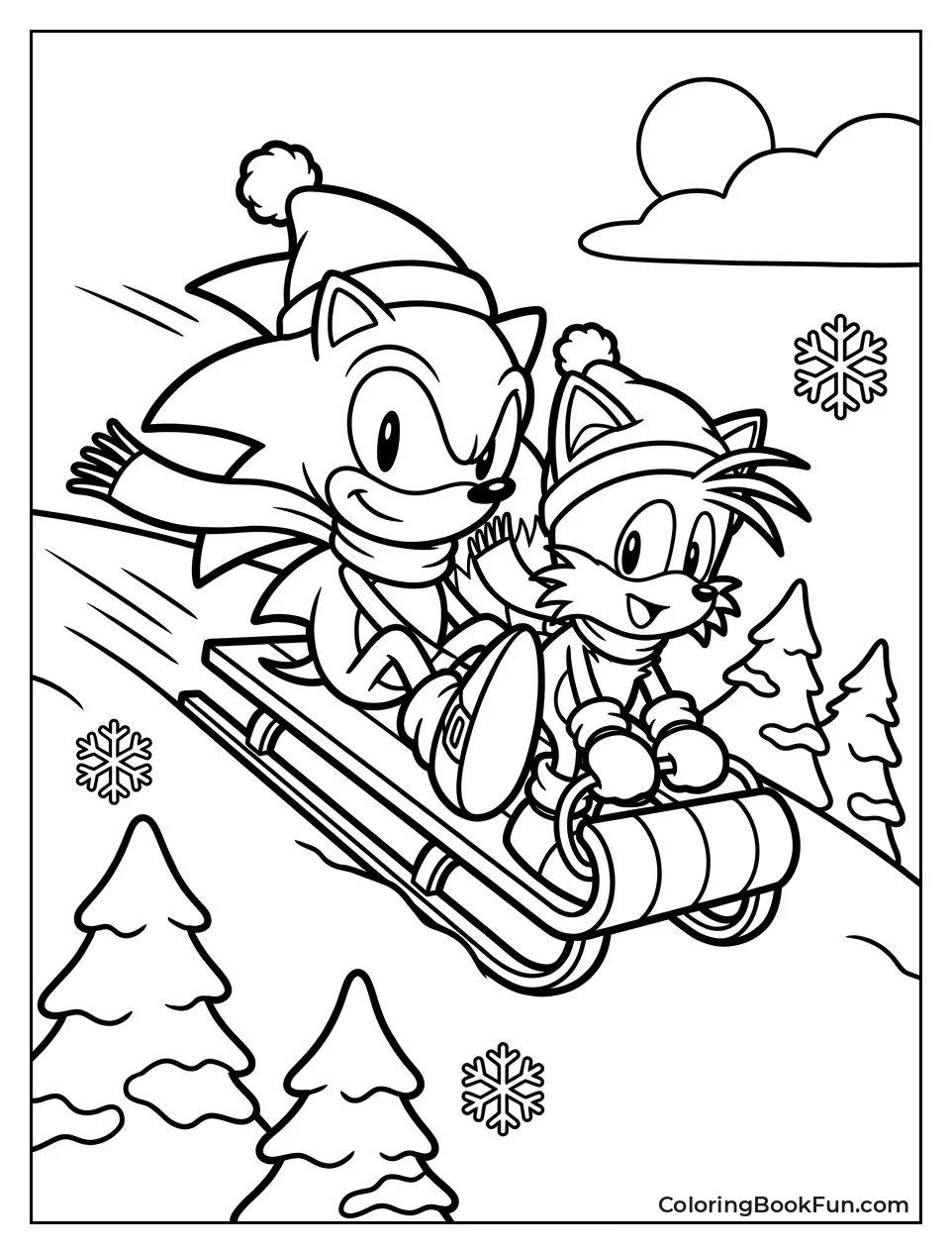 Sonic Sleds Down Snowy Hill