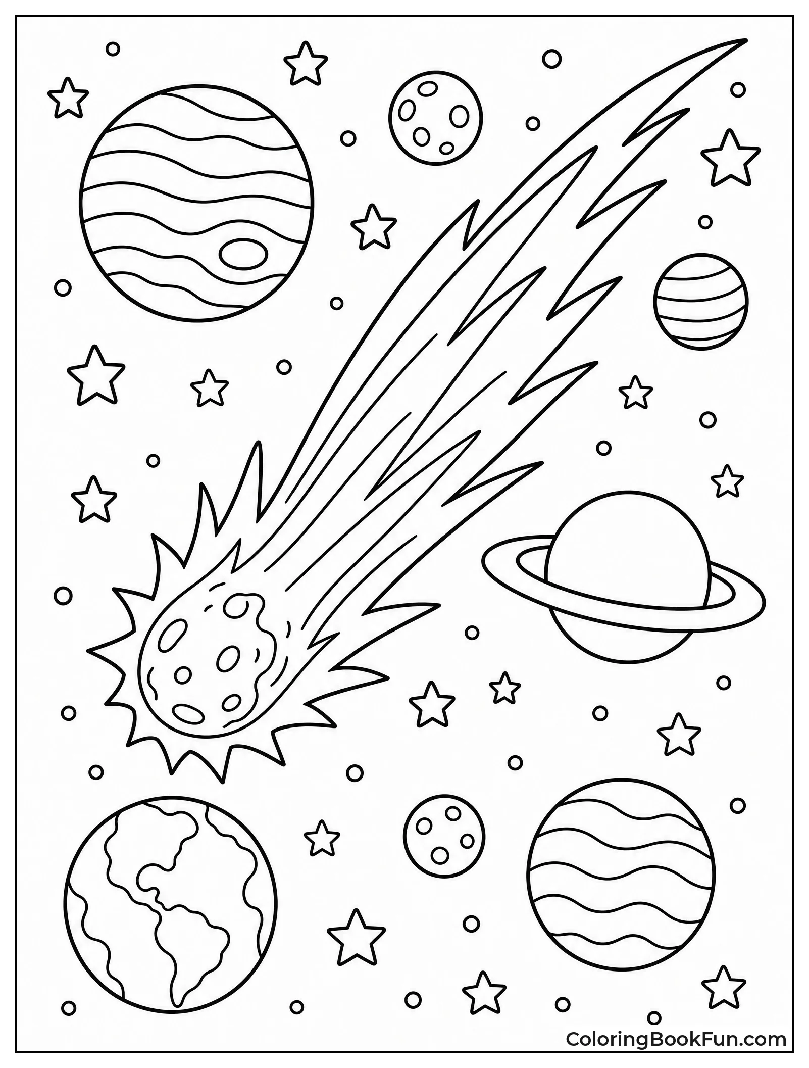 Comet Streaking Past Planets and Stars