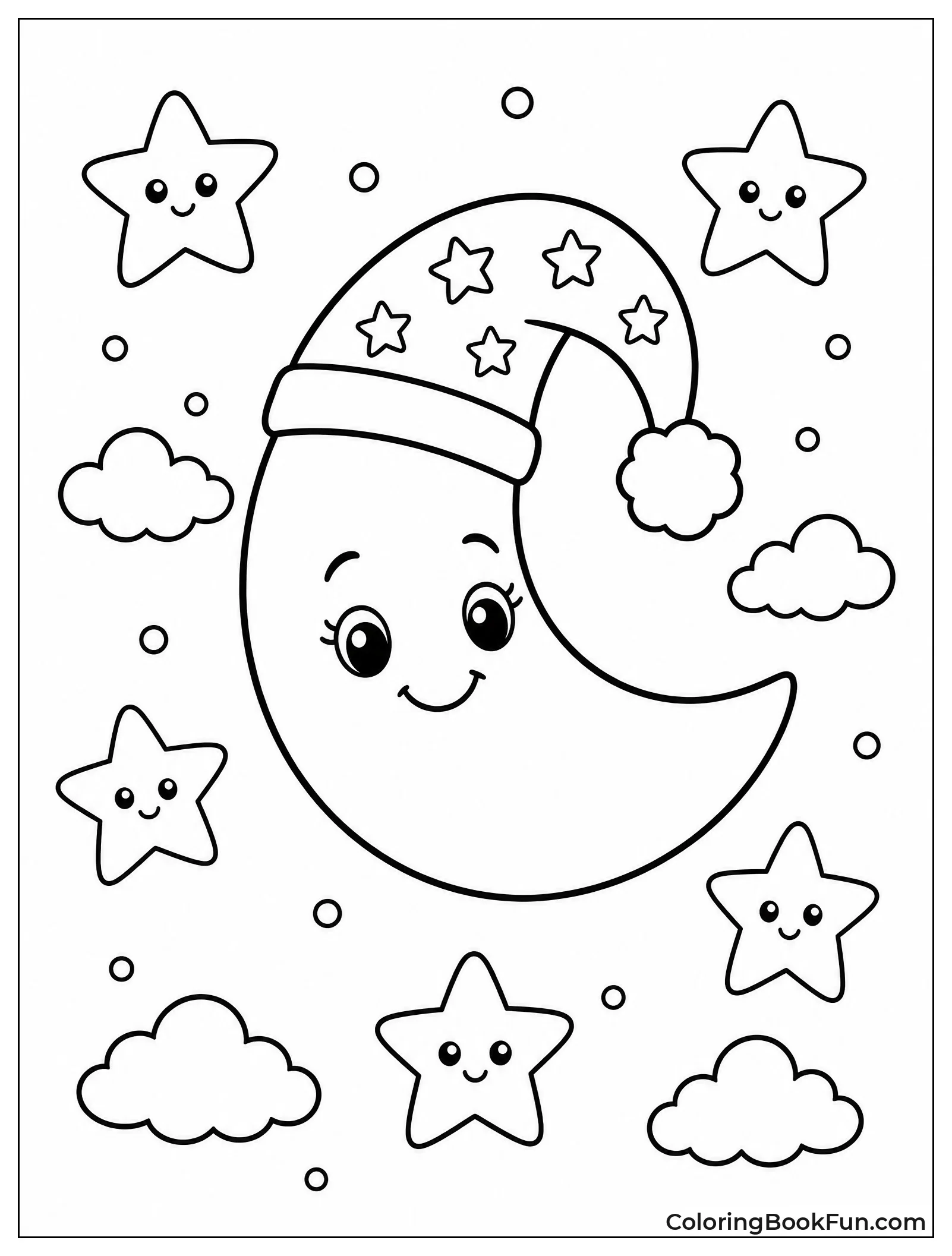 Cute Moon with Nightcap and Stars