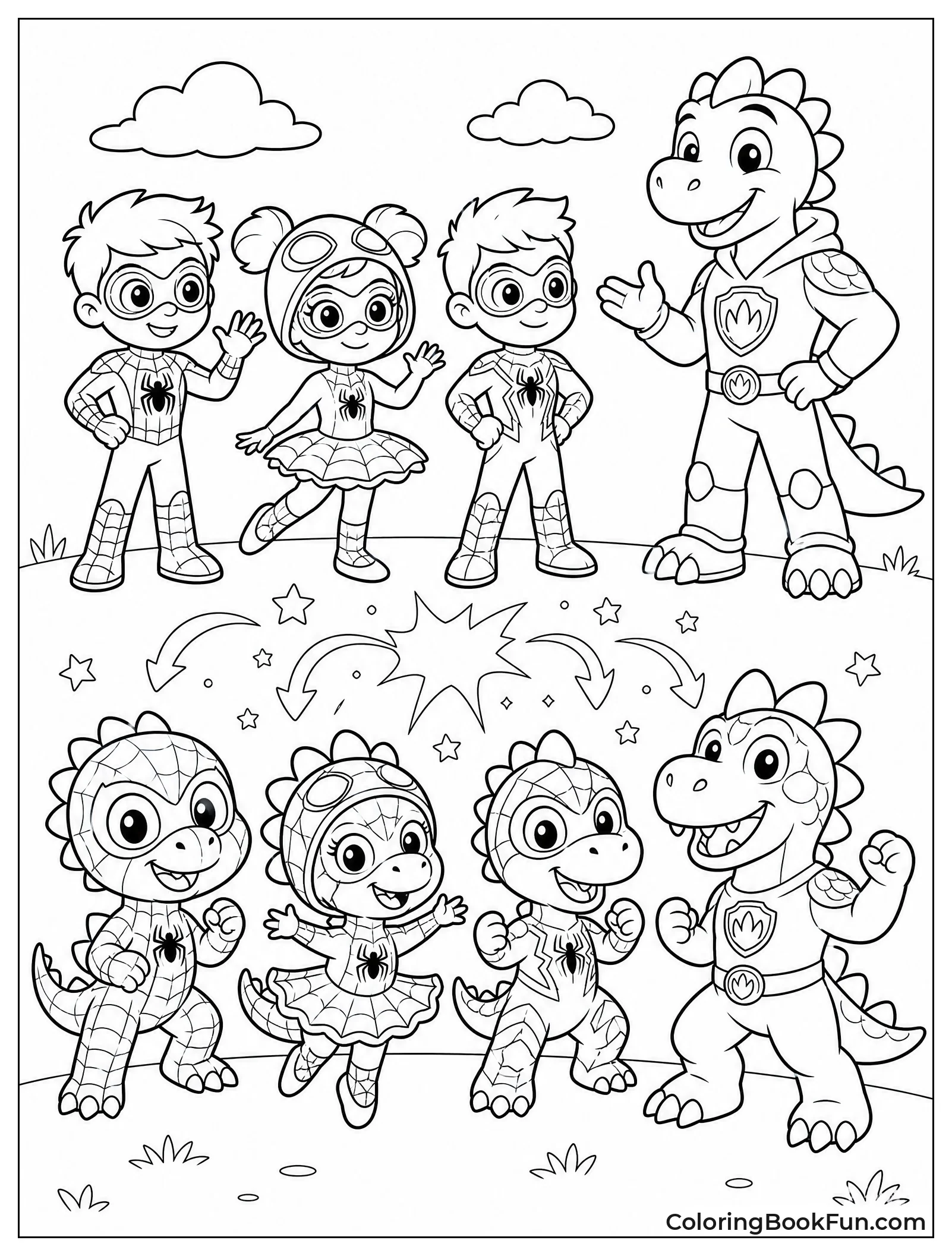 Spidey Team Turns into Dinosaurs