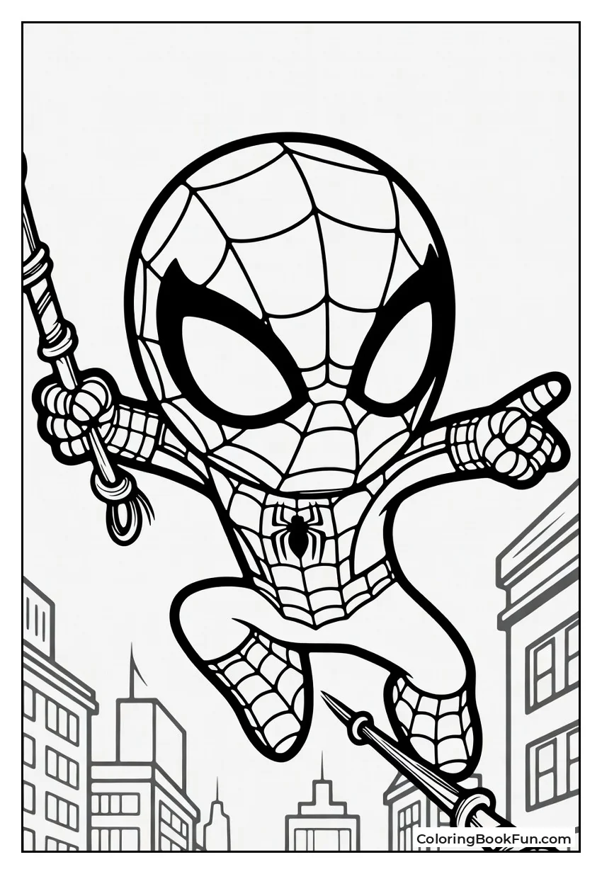 Spidey Swings Past Tall Buildings