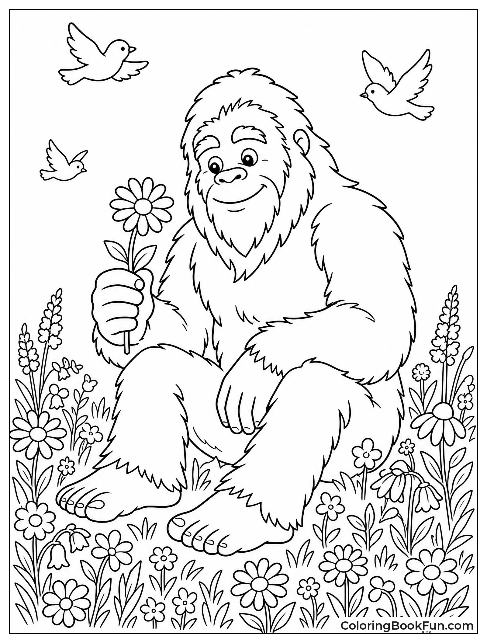 Bigfoot in Spring Meadow with Flowers