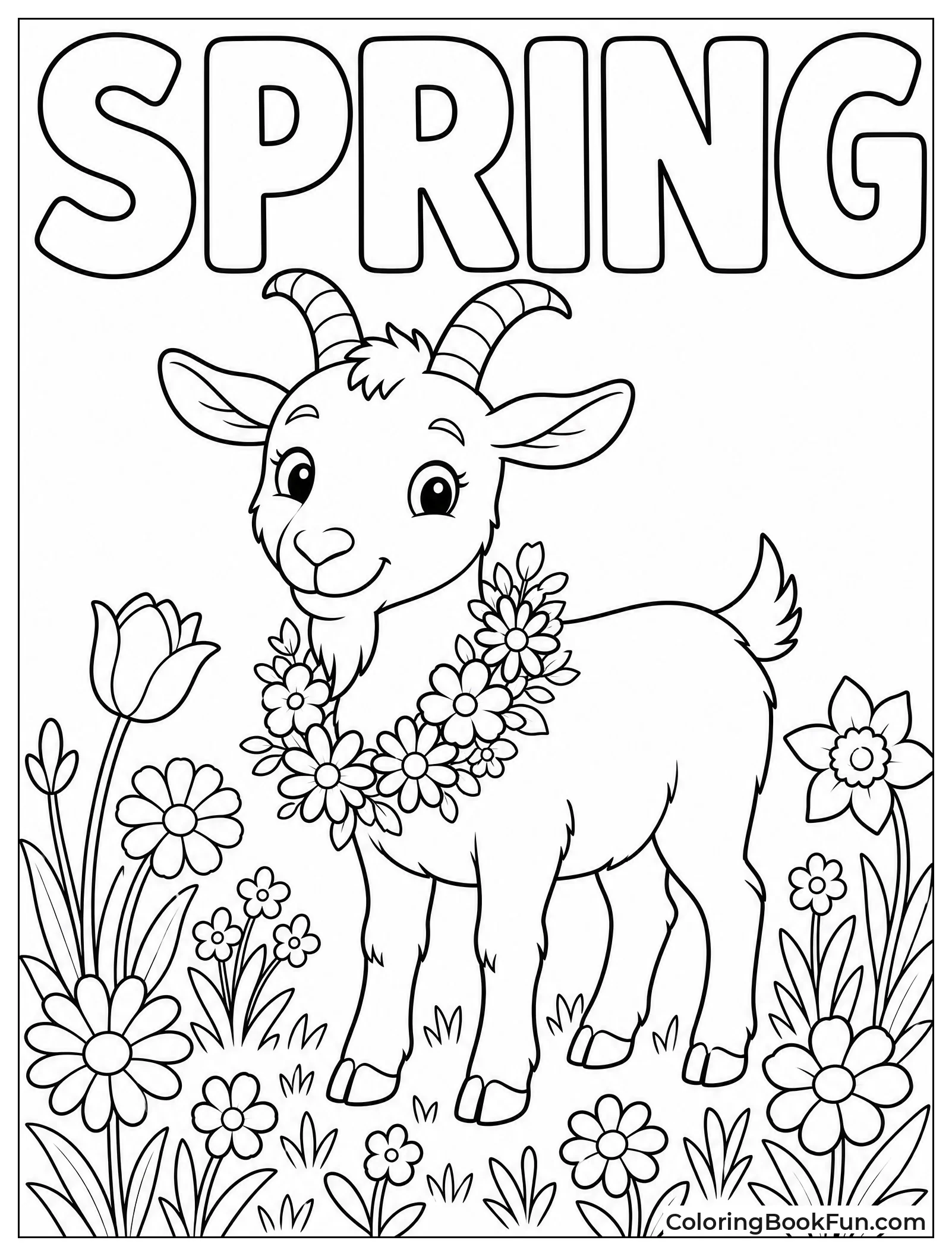 Goat Wearing Flower Wreath