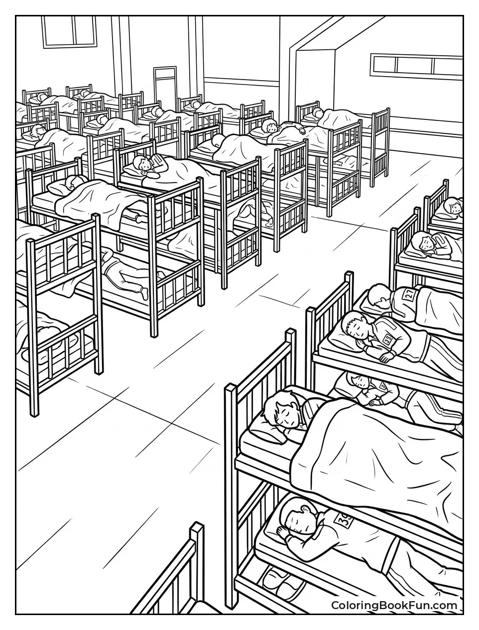 Rows of Bunk Beds with Players