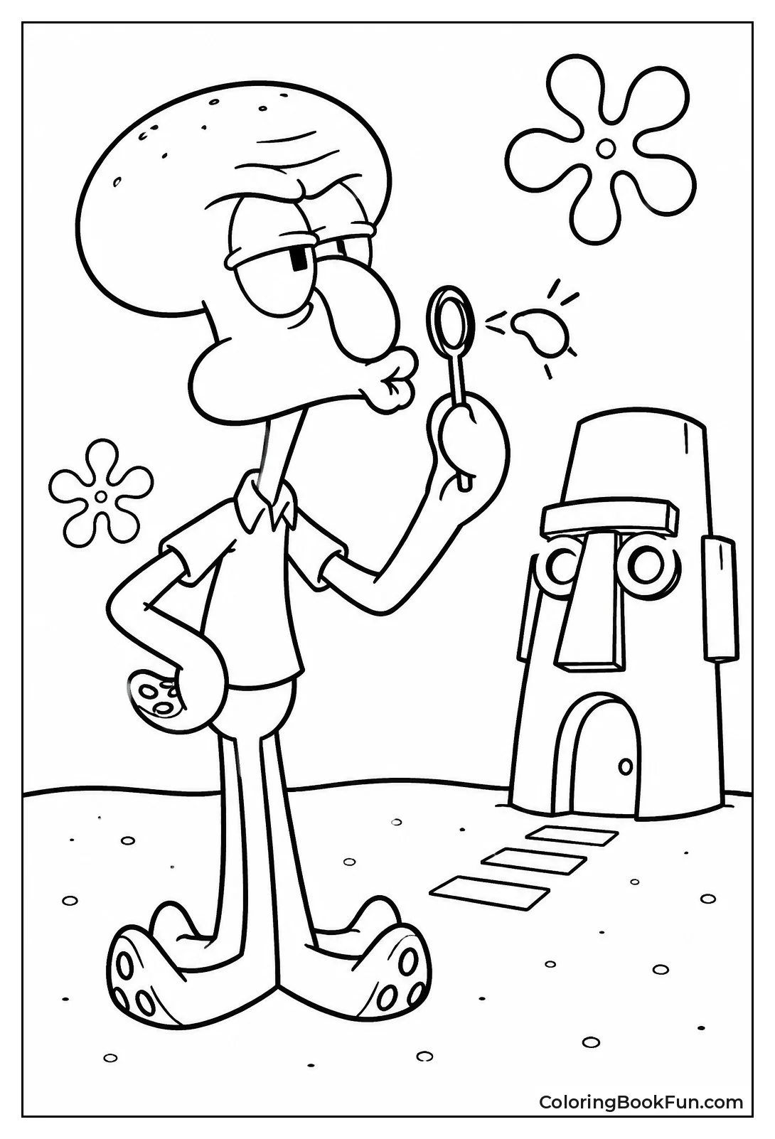 Squidward Struggling with Tiny Bubble
