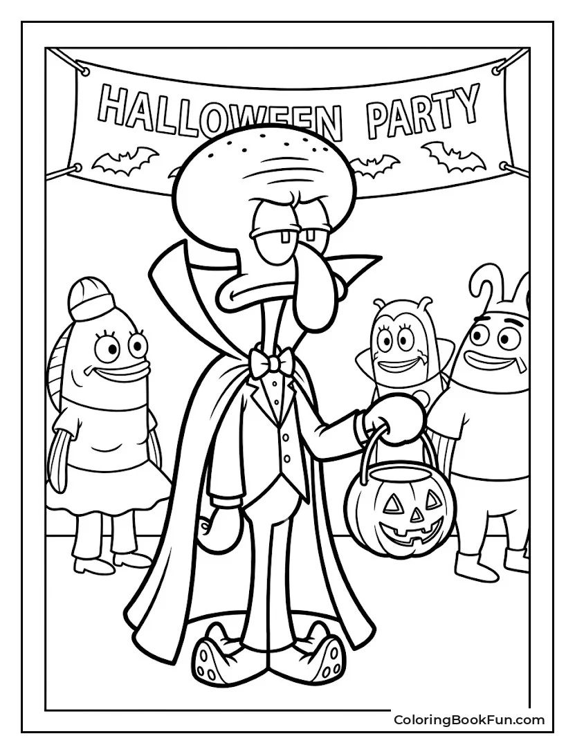 Squidward Dressed as a Vampire