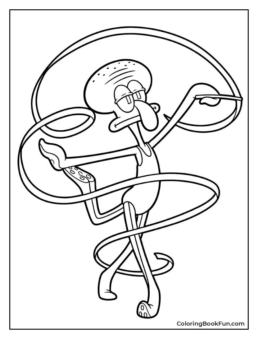 Squidward Dancing with Colorful Ribbons