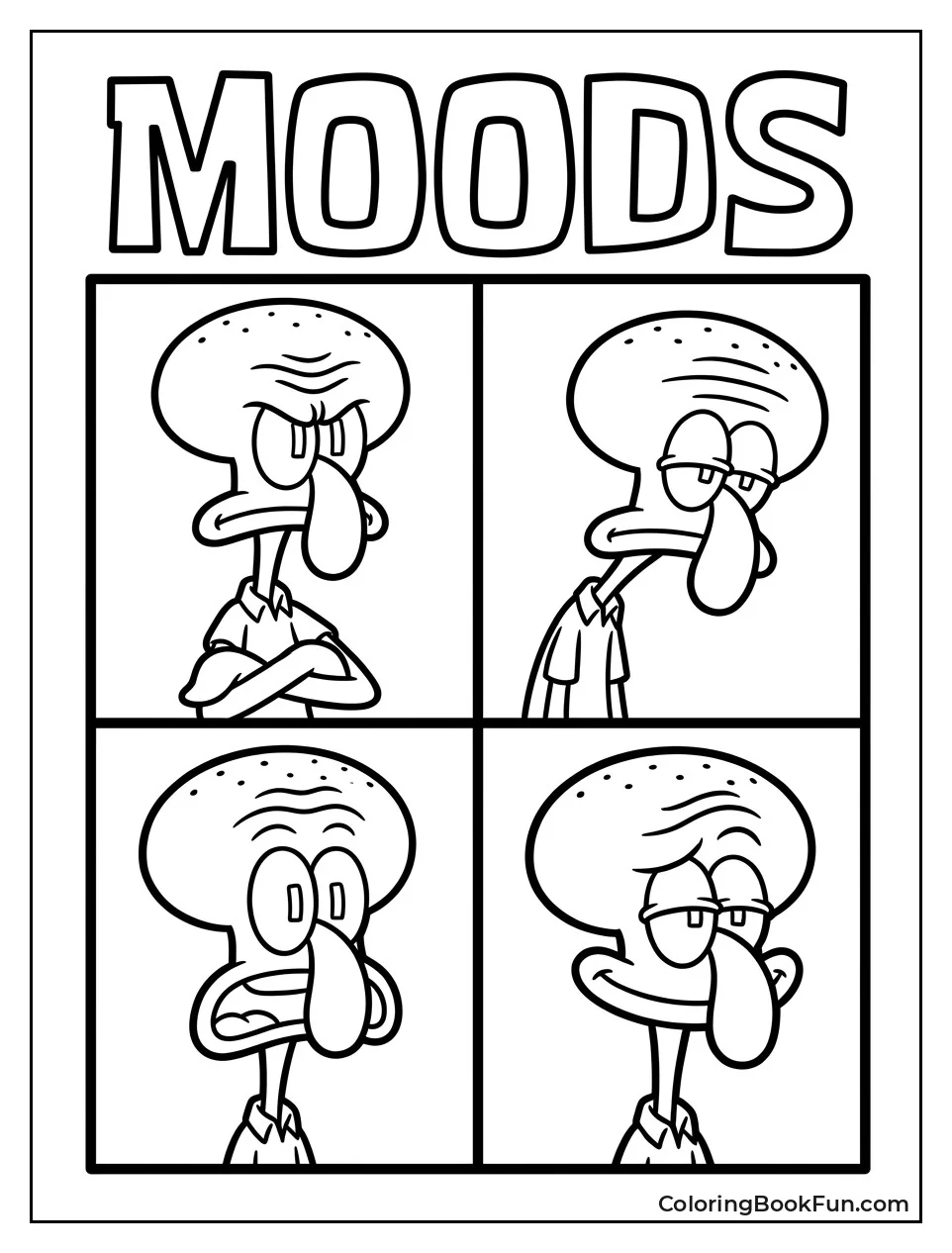 Squidward Showing Many Different Faces