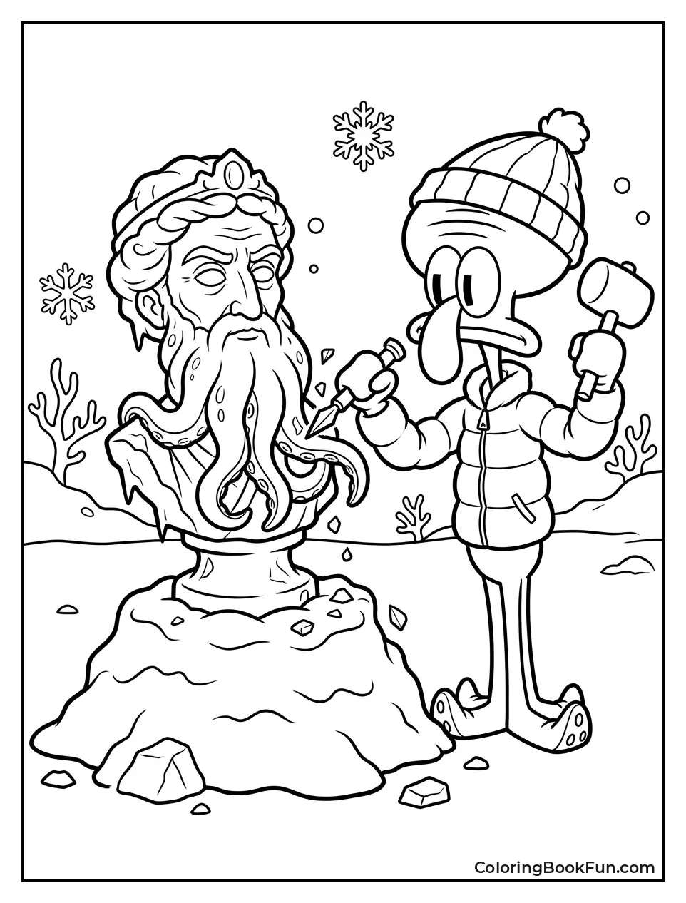 Squidward Carving Snow Sculpture