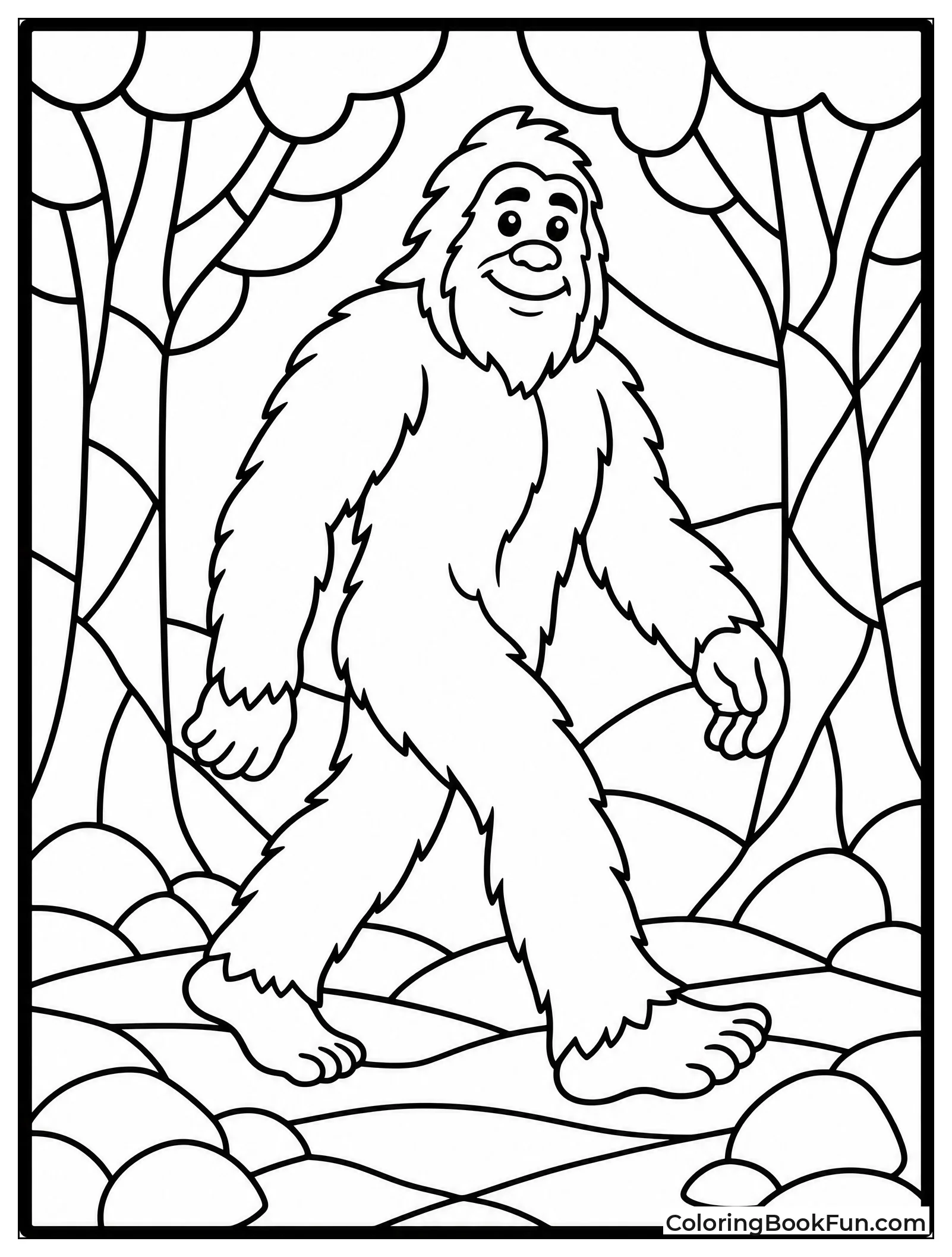Bigfoot Walking in Stained Glass Forest