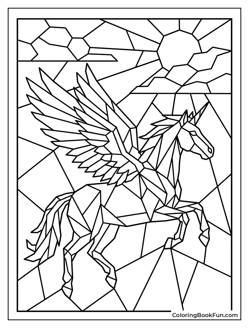 Pegasus in Stained Glass Window Style
