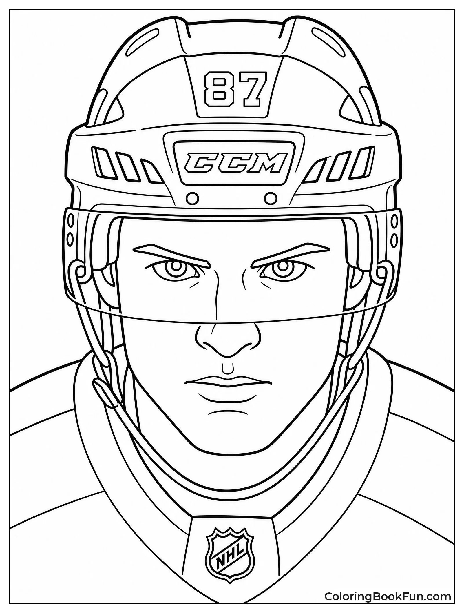 Determined Player Wears Hockey Helmet