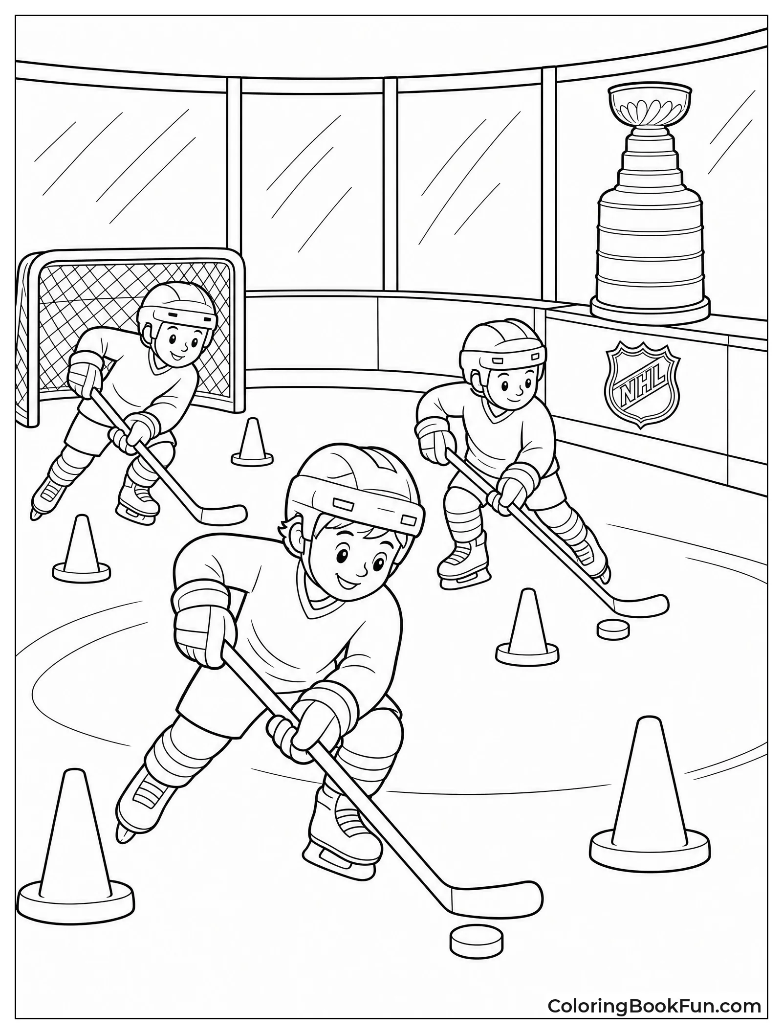 Players Practice Near Stanley Cup