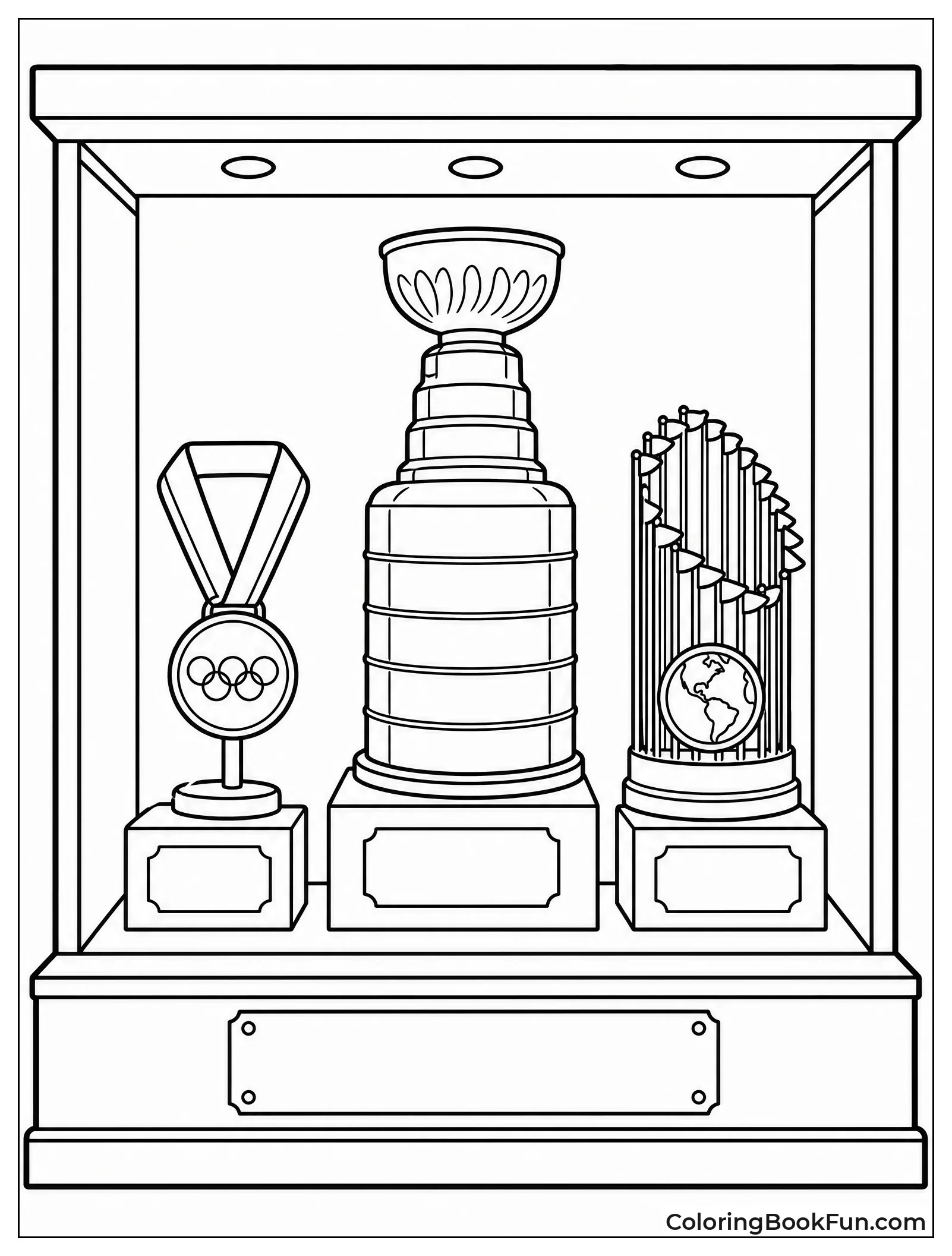 Display Holds Cup and Medals