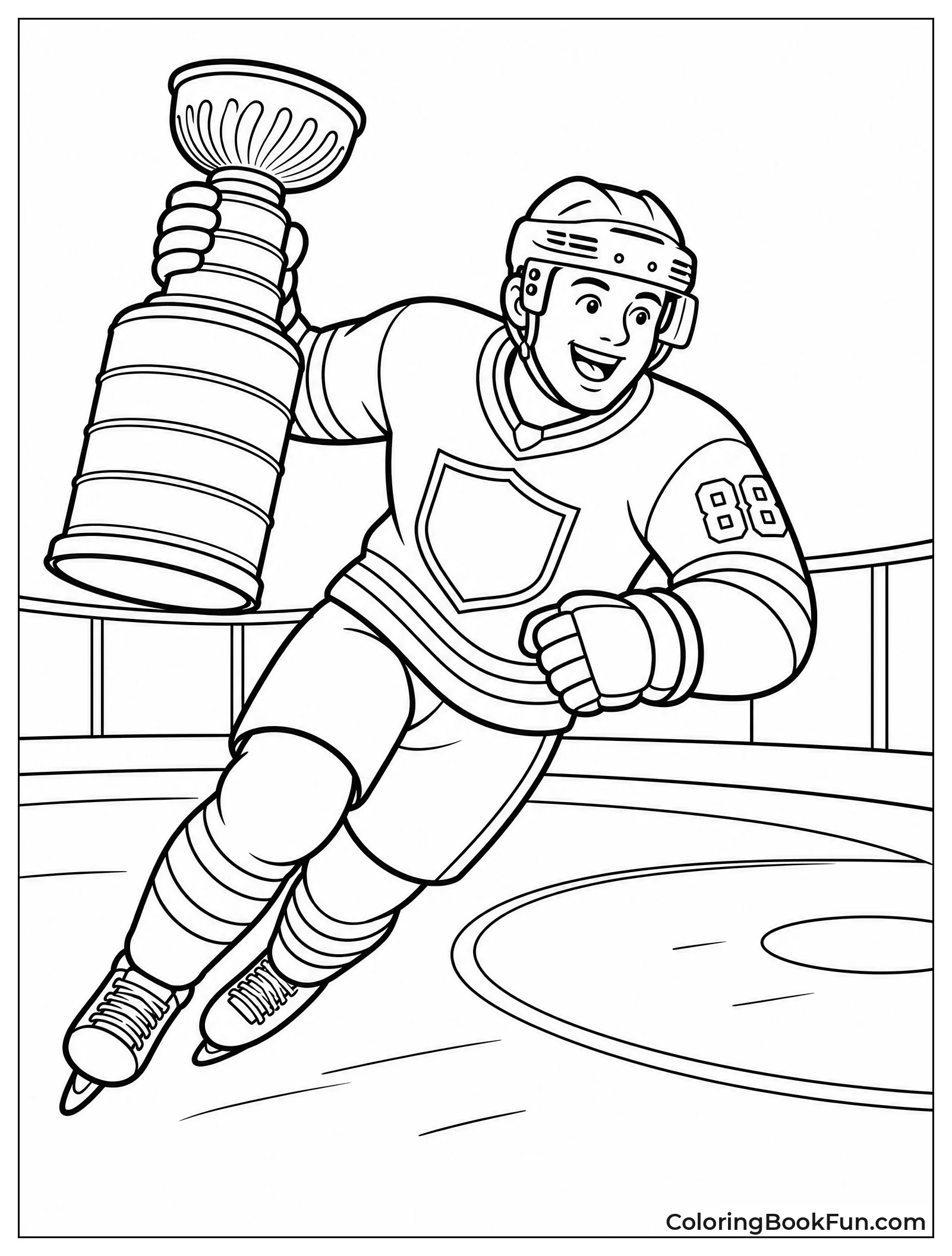 Player Skates with Stanley Cup