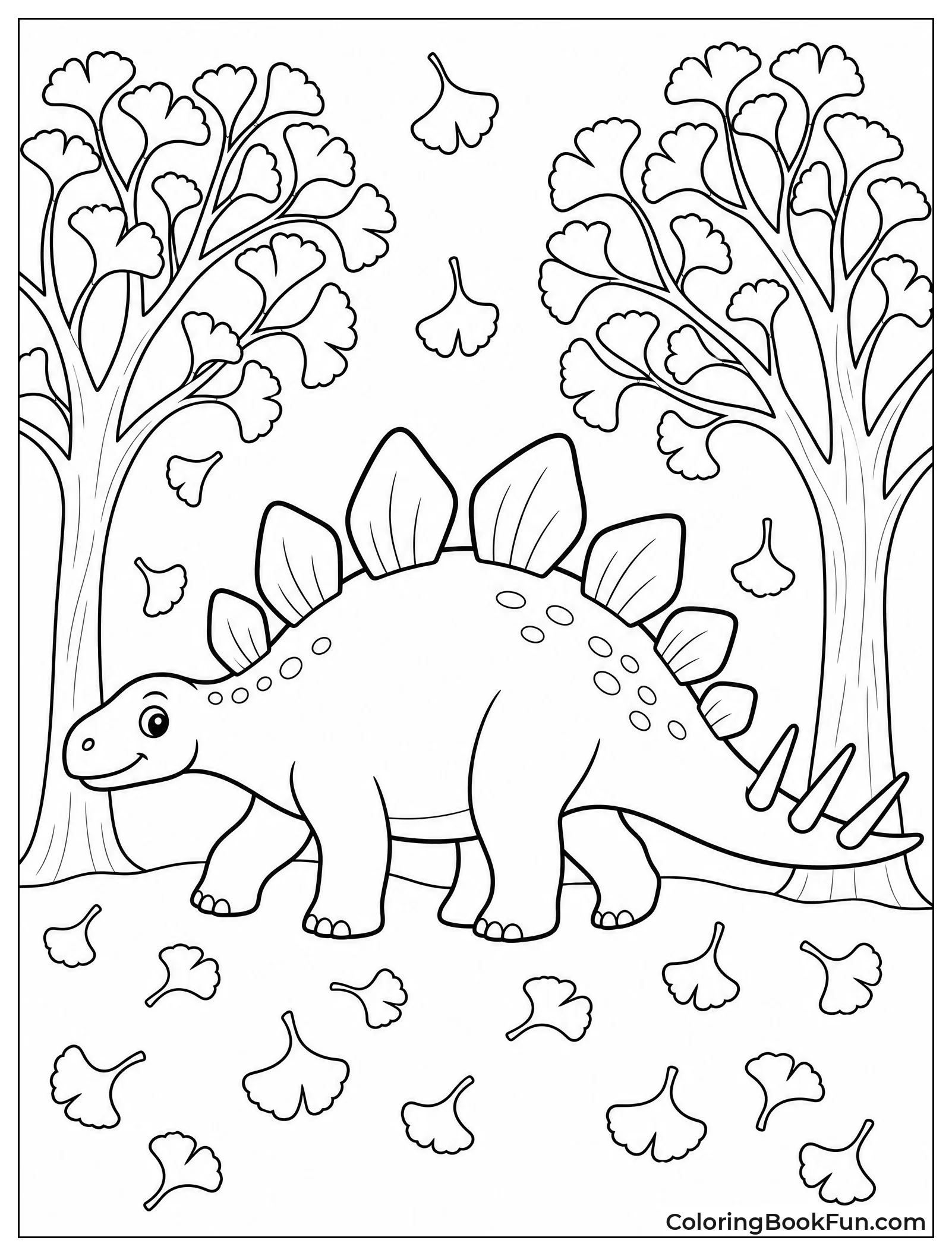 Stegosaurus Walking Among Falling Leaves