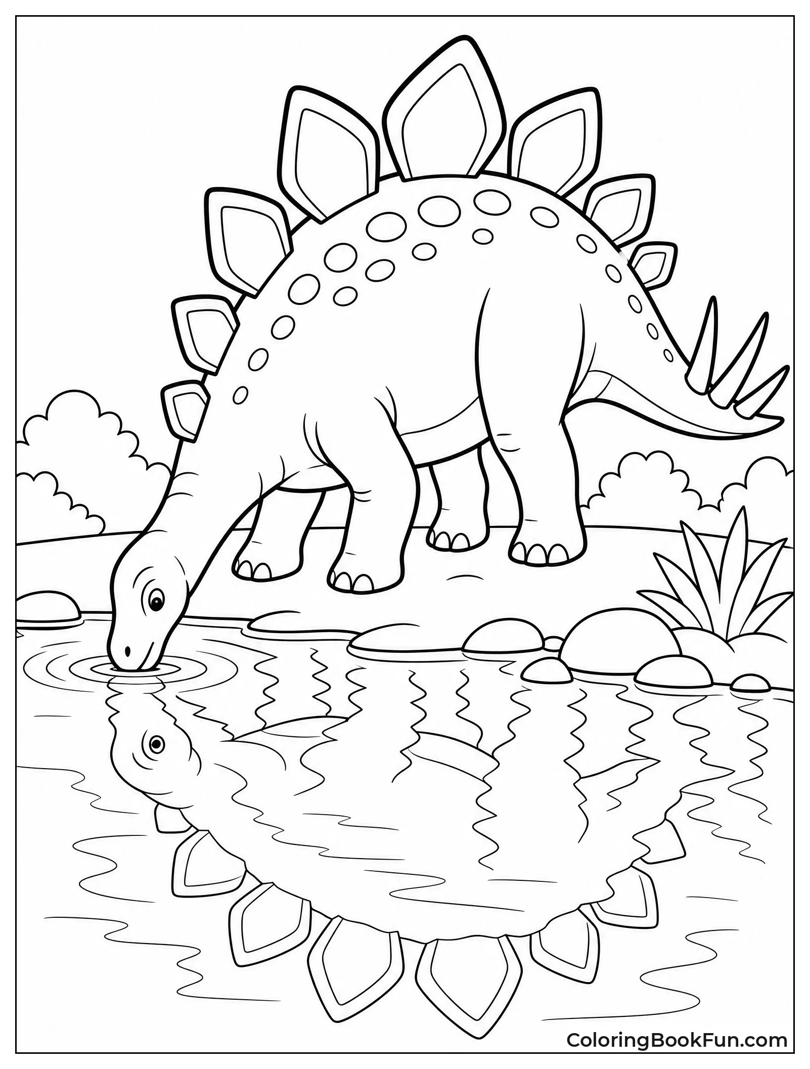 Stegosaurus Drinking from Sparkling River