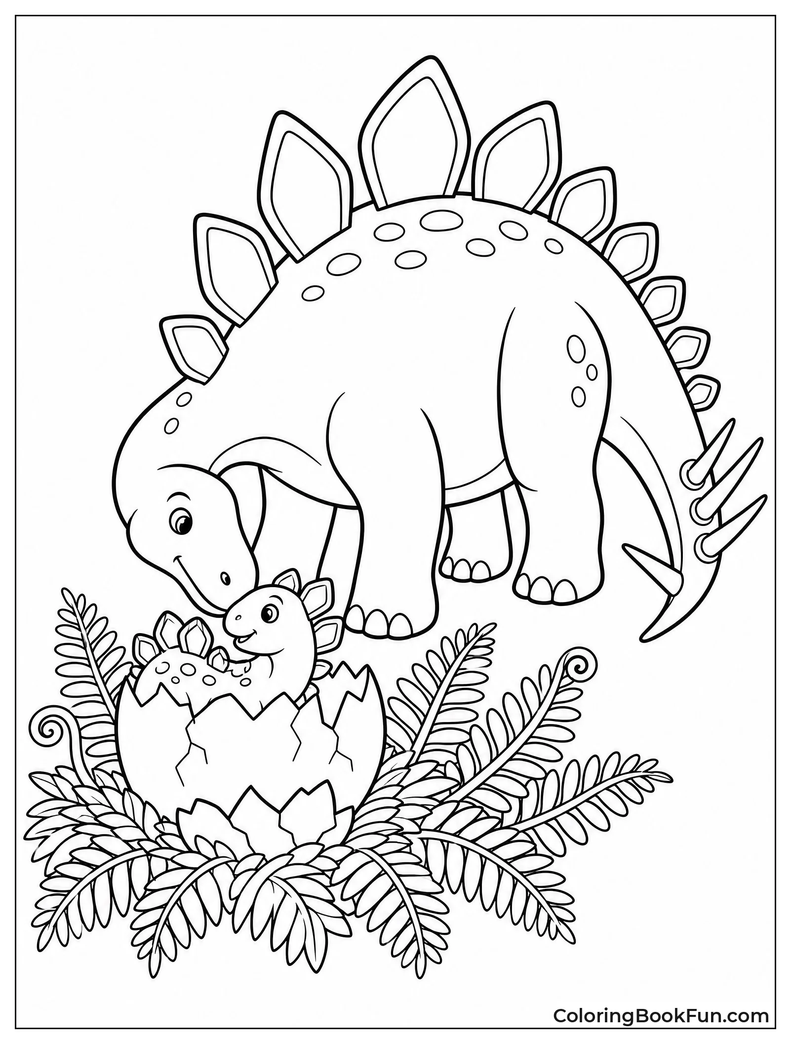 Adult Stegosaurus Nuzzling Baby in Nest