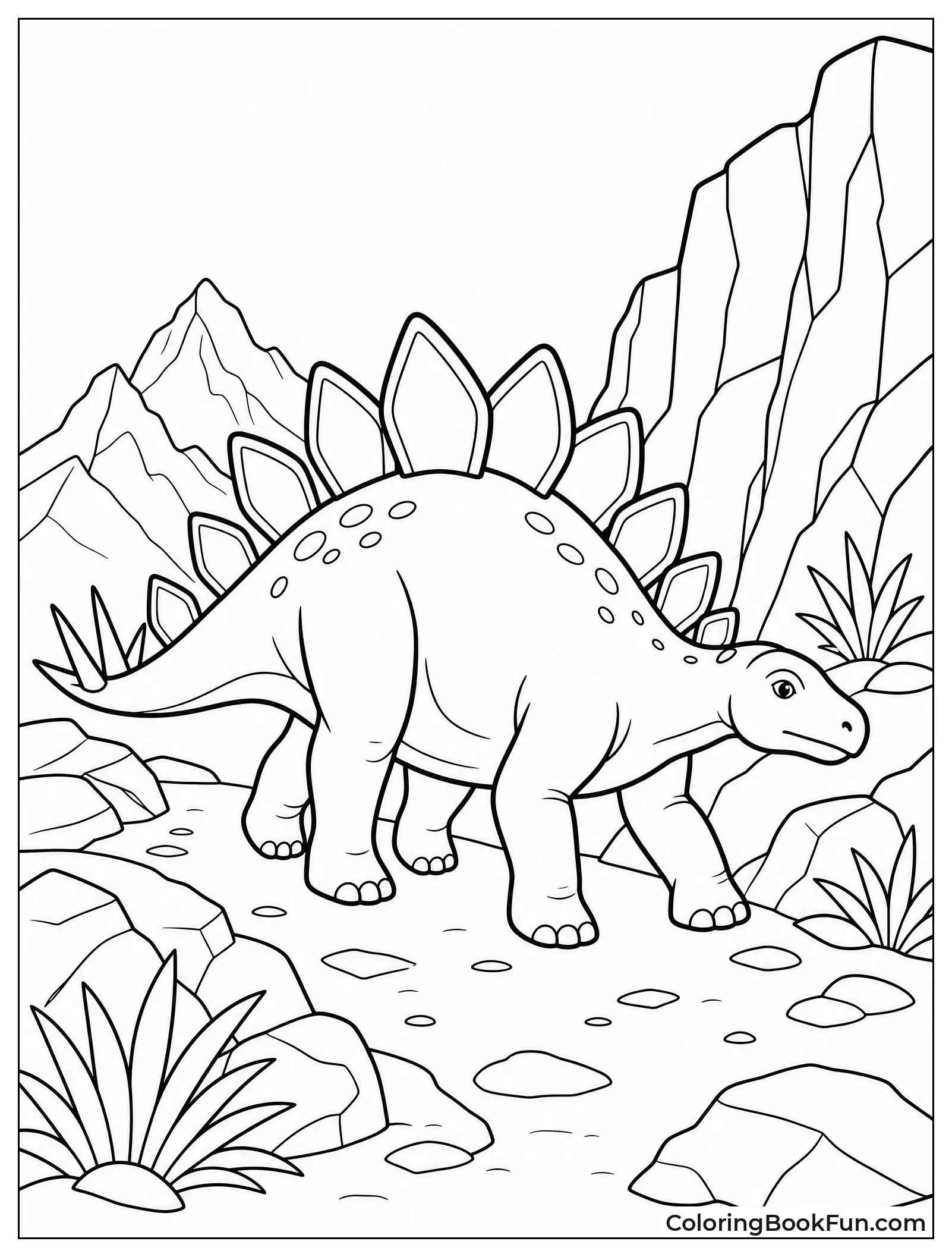 Stegosaurus Walking on Mountain Path