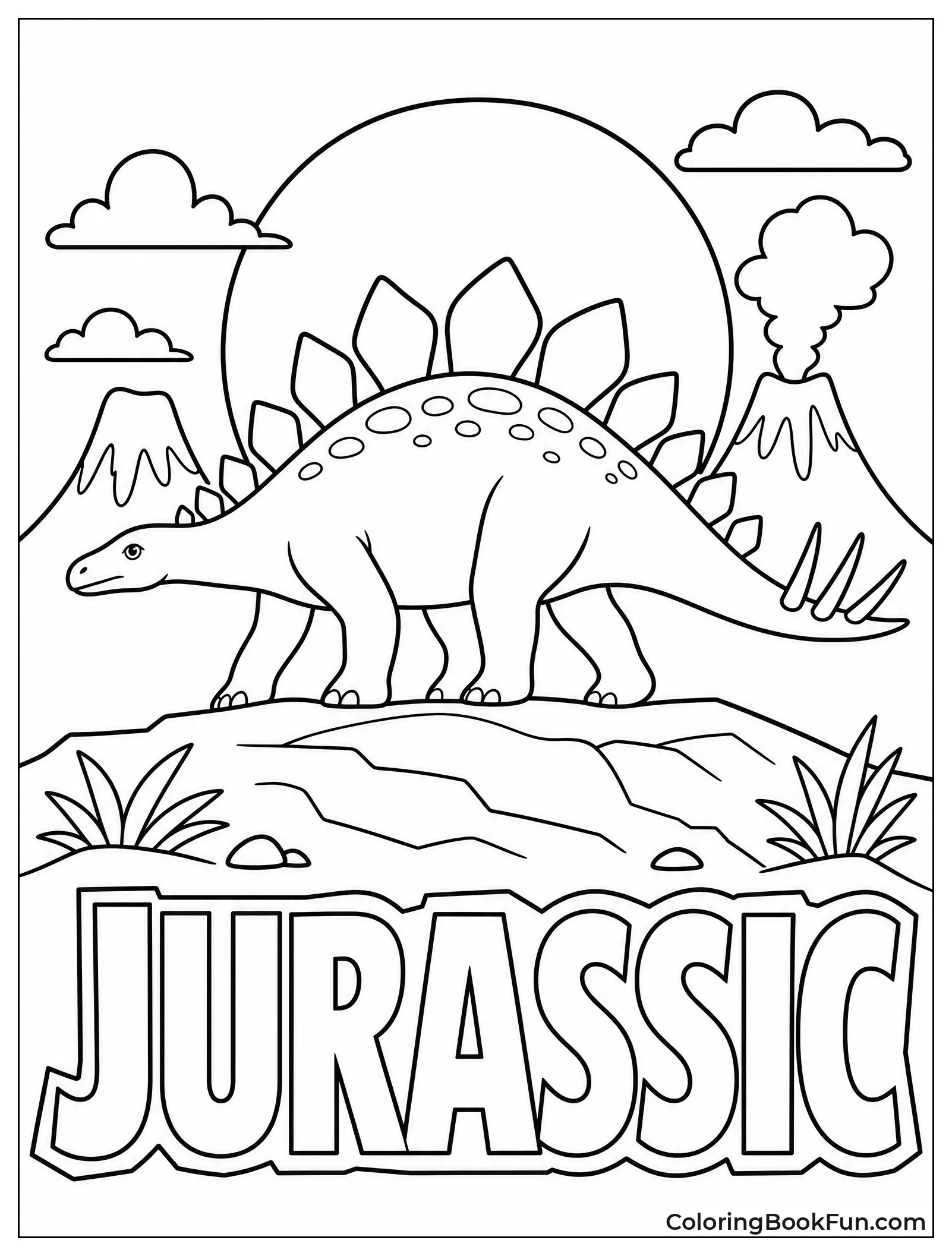 Stegosaurus Silhouette Against Big Sun