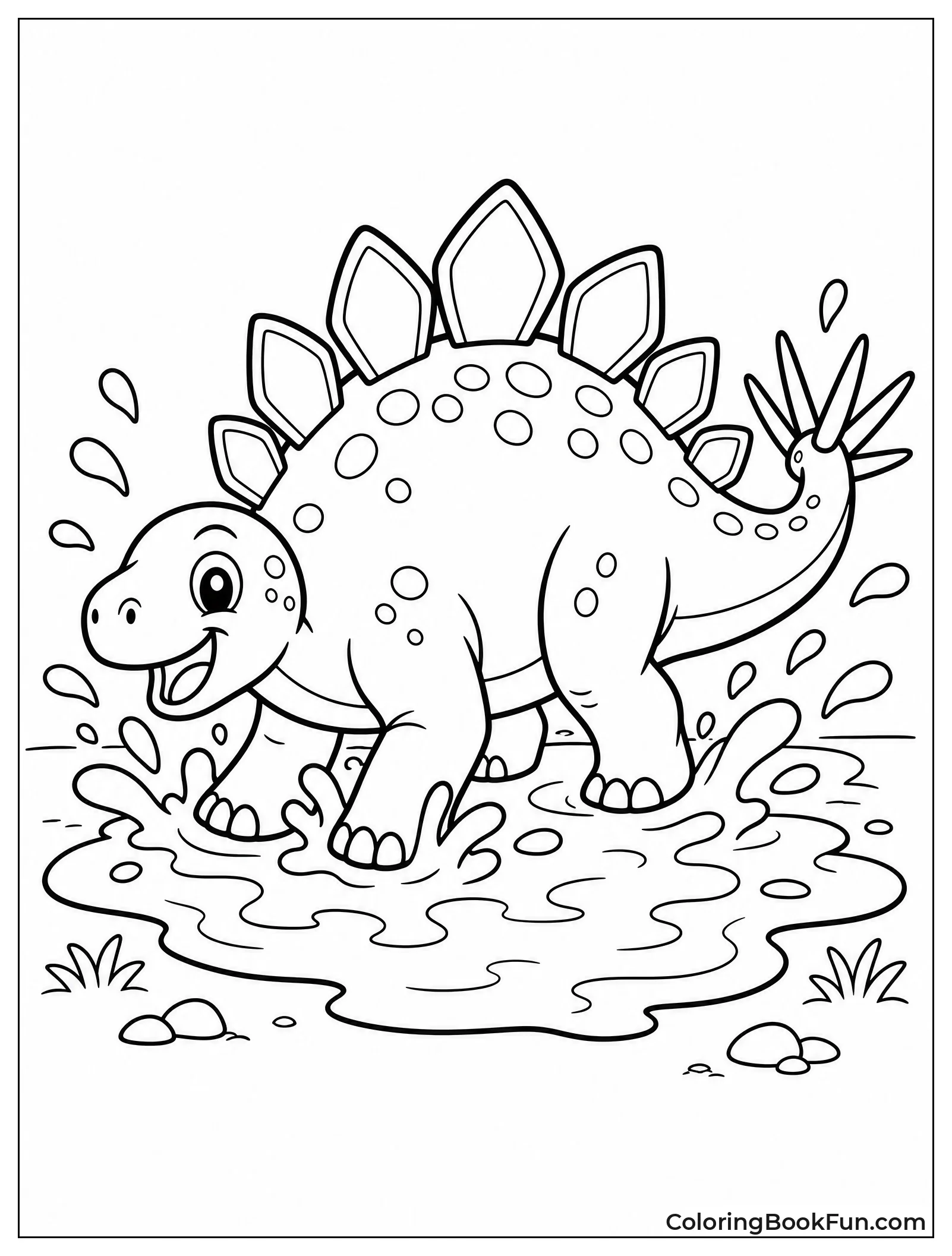 Baby Stegosaurus Splashing in Mud