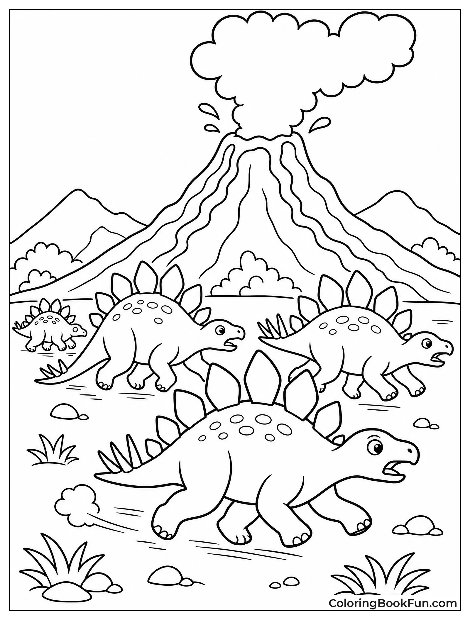 Herd Running from Smoking Volcano