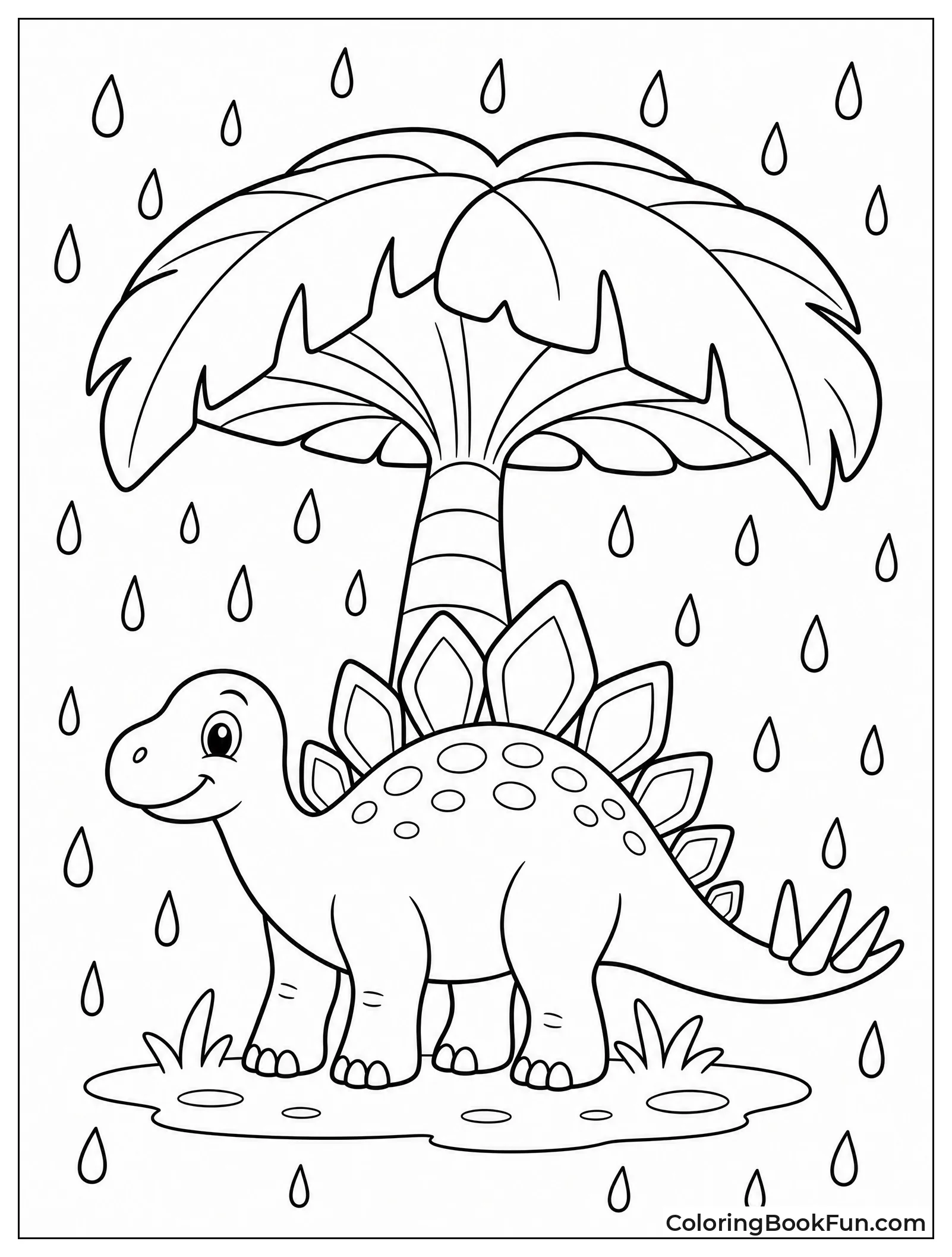 Stegosaurus Standing in Heavy Rain
