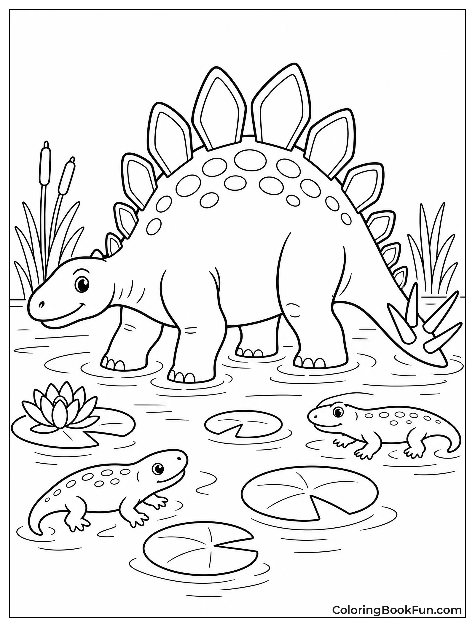 Stegosaurus Wading in Swamp Water