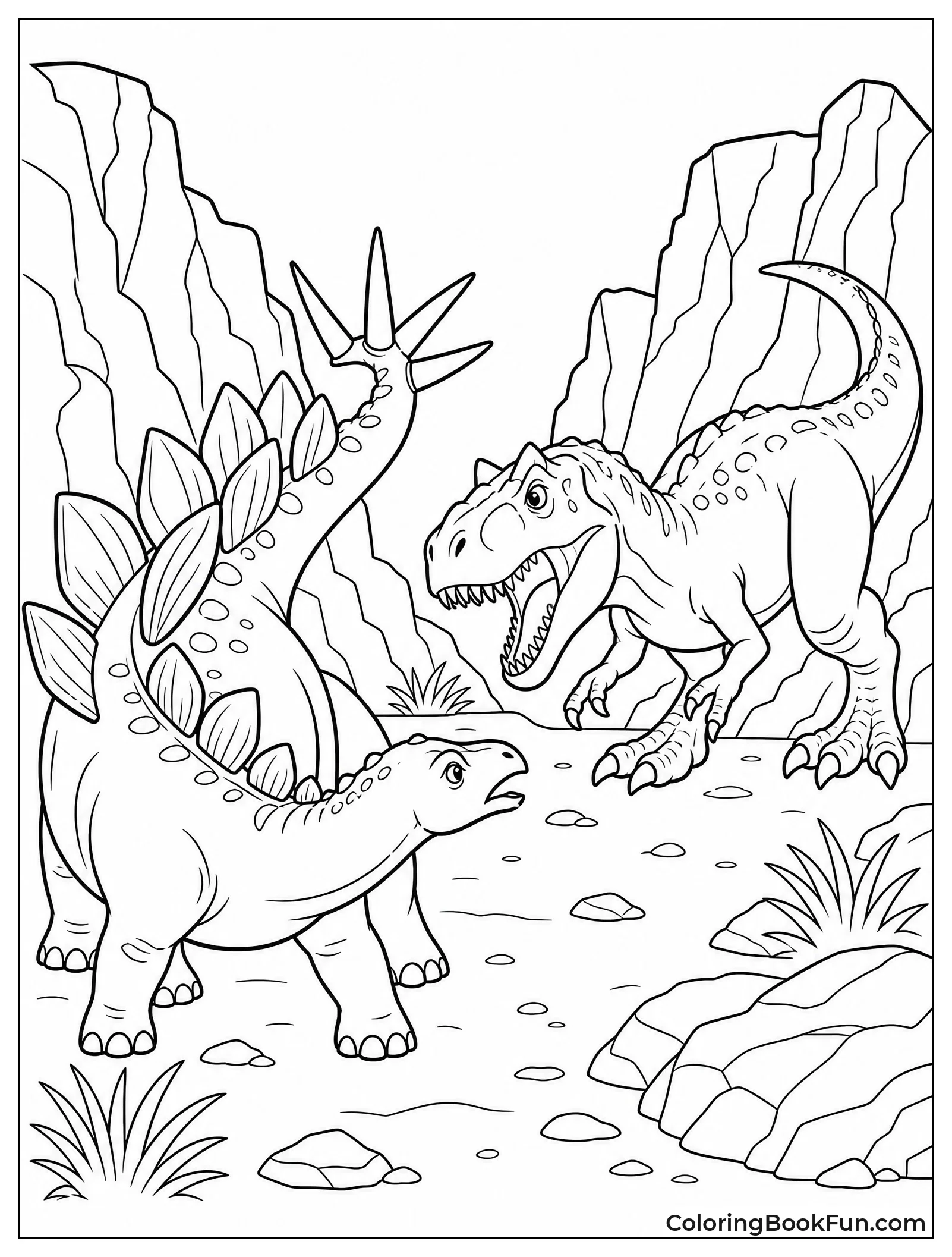 Stegosaurus Battles Allosaurus in Canyon