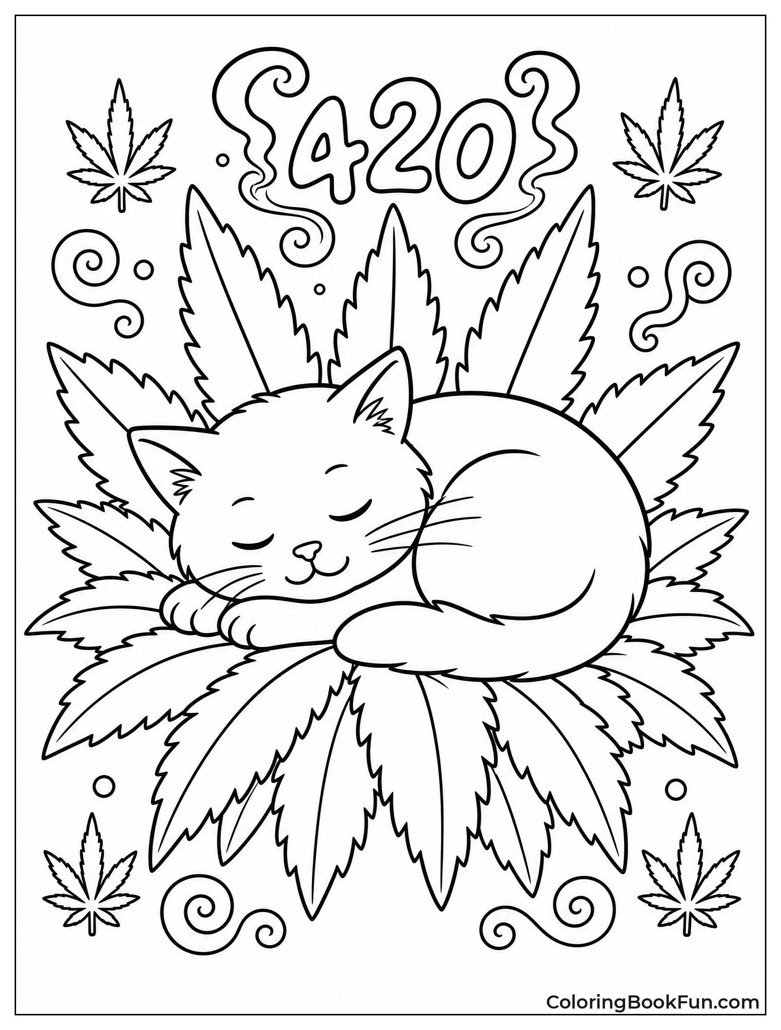 Sleepy Cat Napping on Leaves