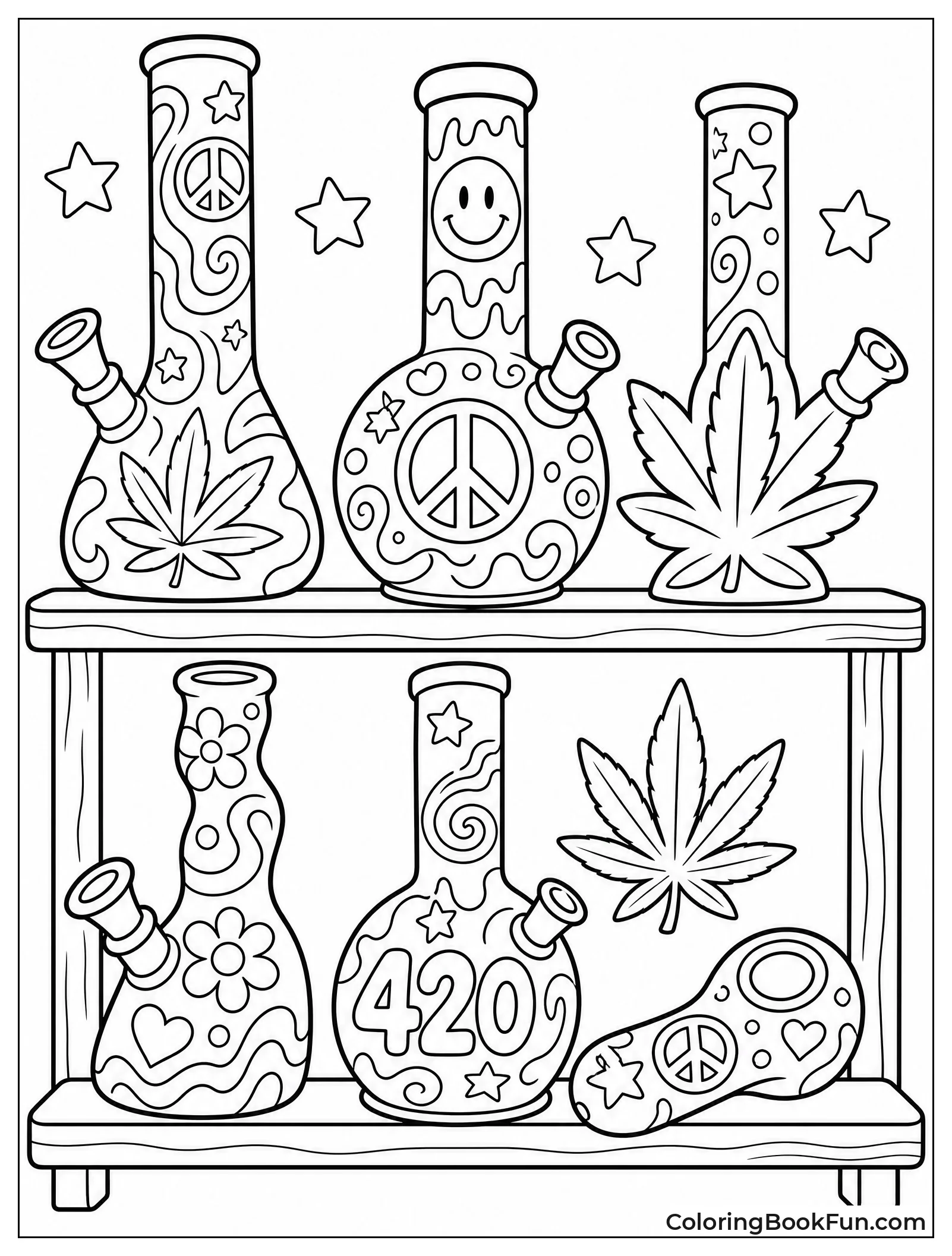 Colorful Glass Pipes on Shelf