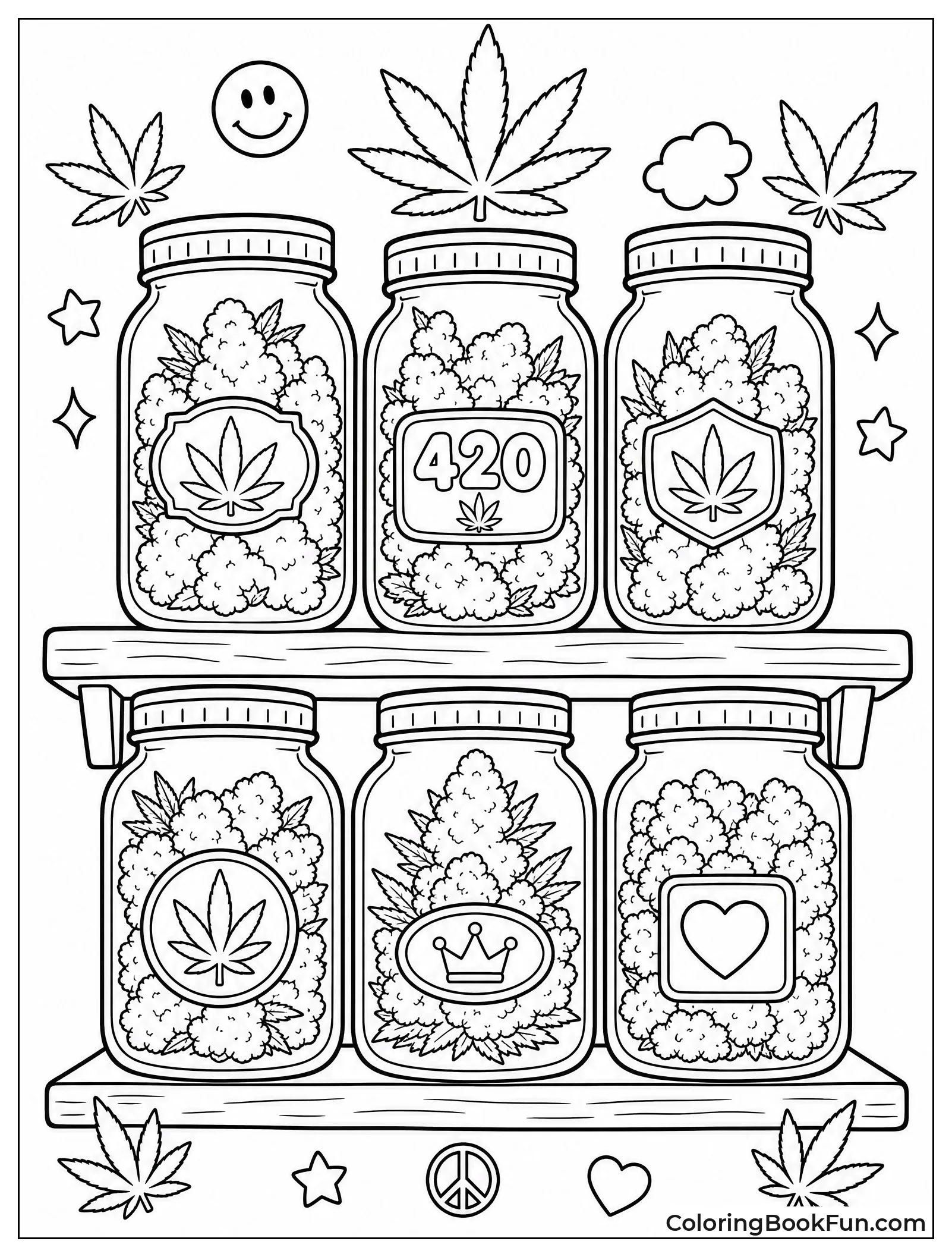 Jars of Buds on Shelf