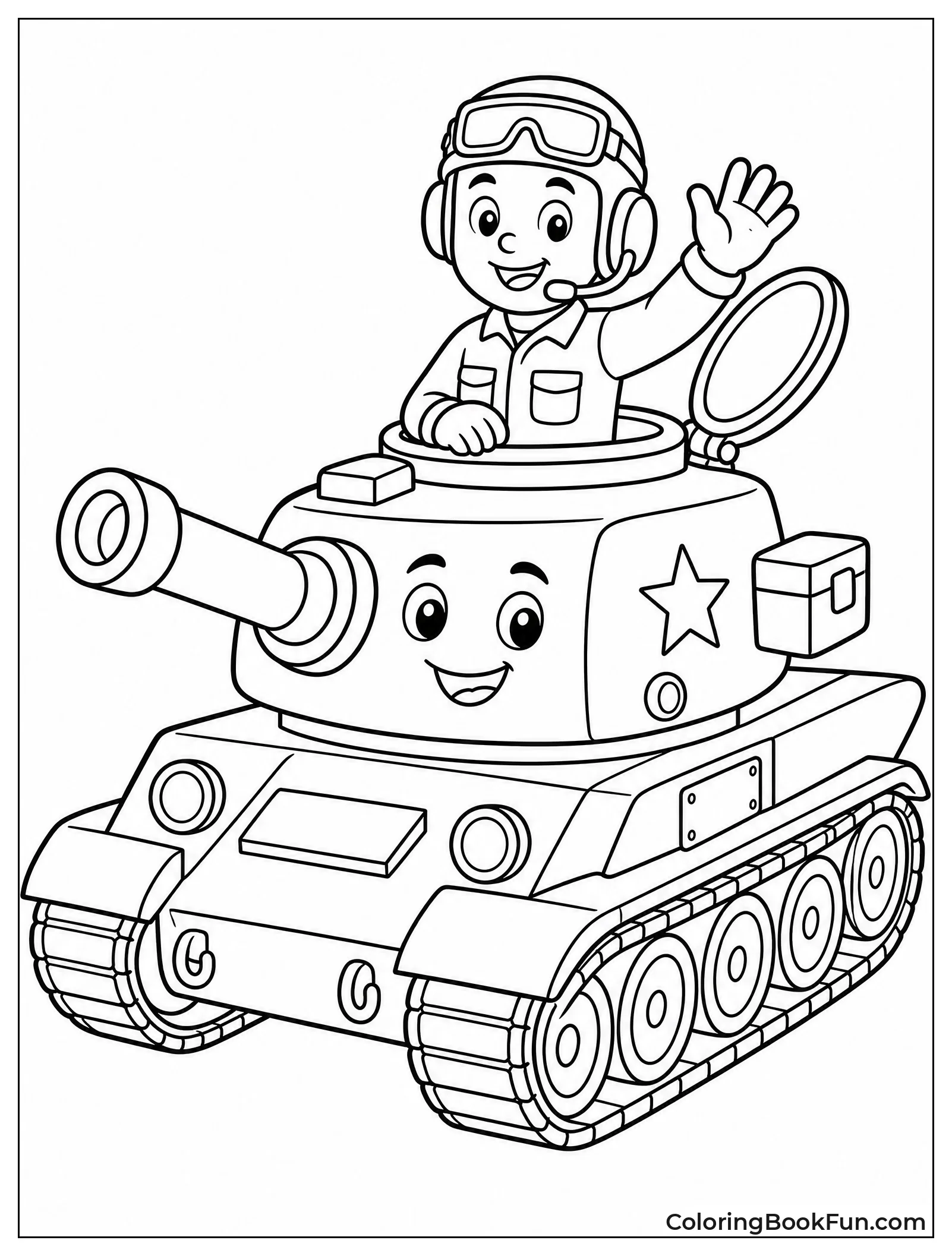 Soldier Waving from Tank Hatch