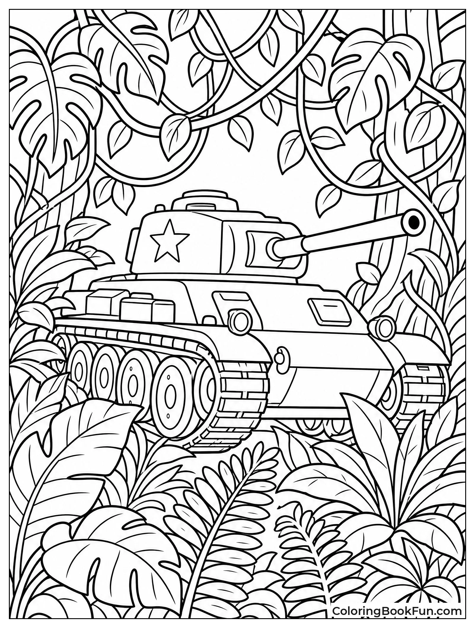 Tank Pushing Through Jungle Vines