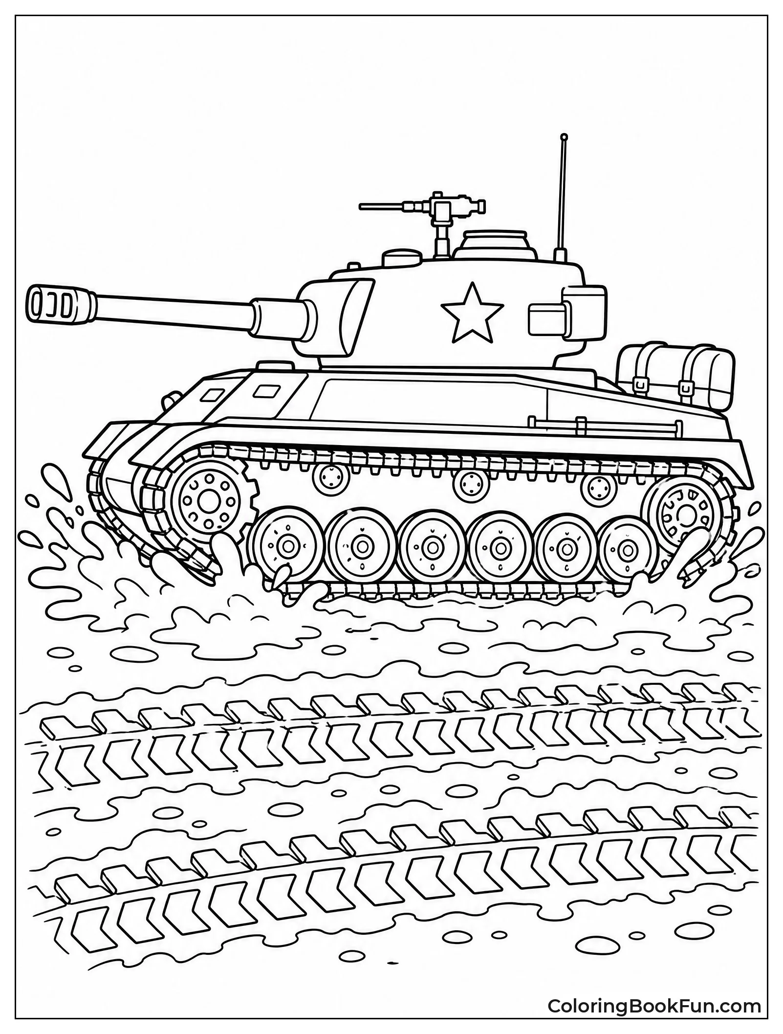 Tank Splashing Through Deep Mud