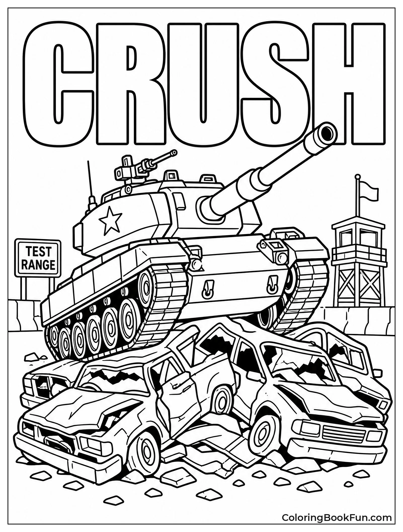 Tank Driving Over Crushed Cars