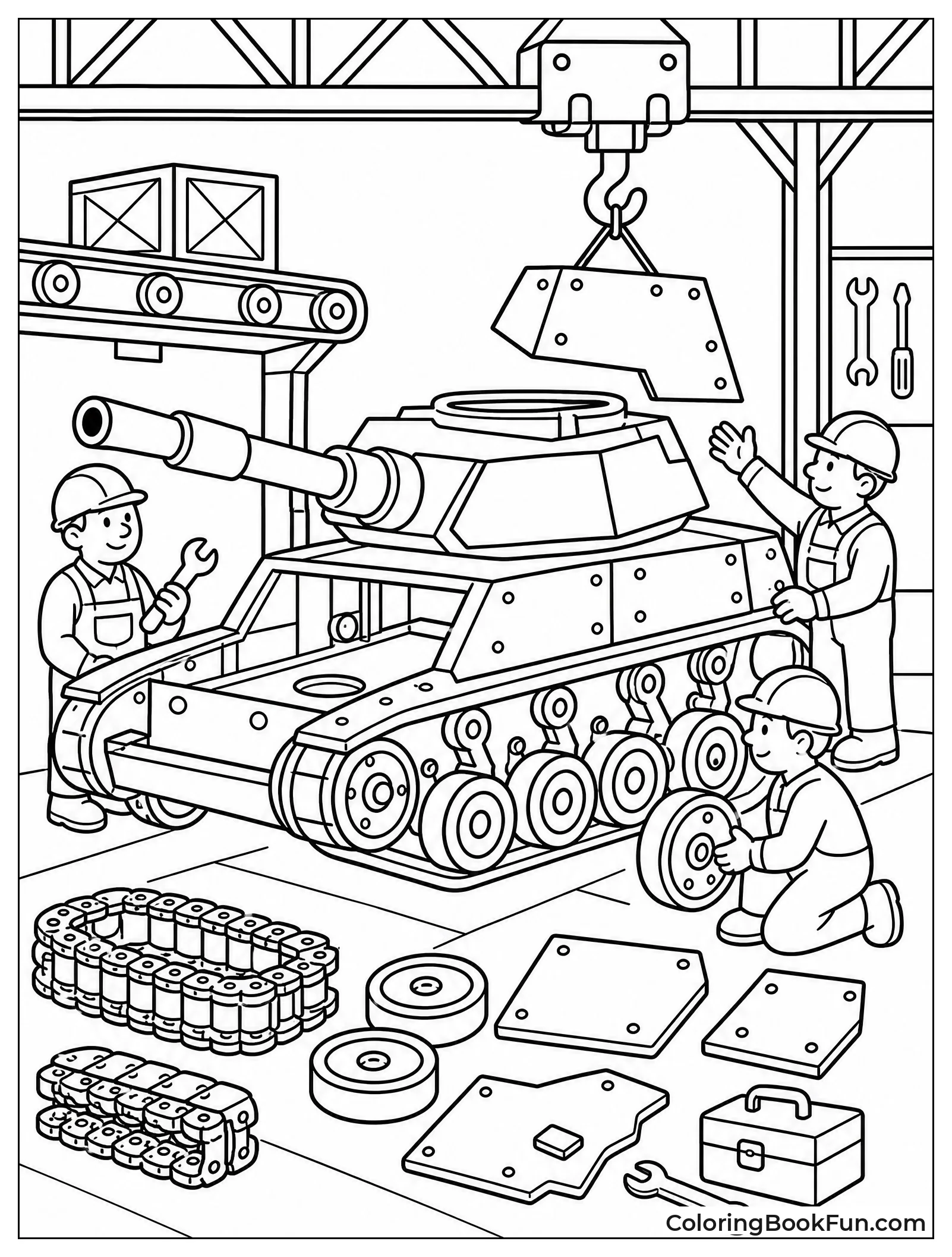 Workers Building Tank in Factory