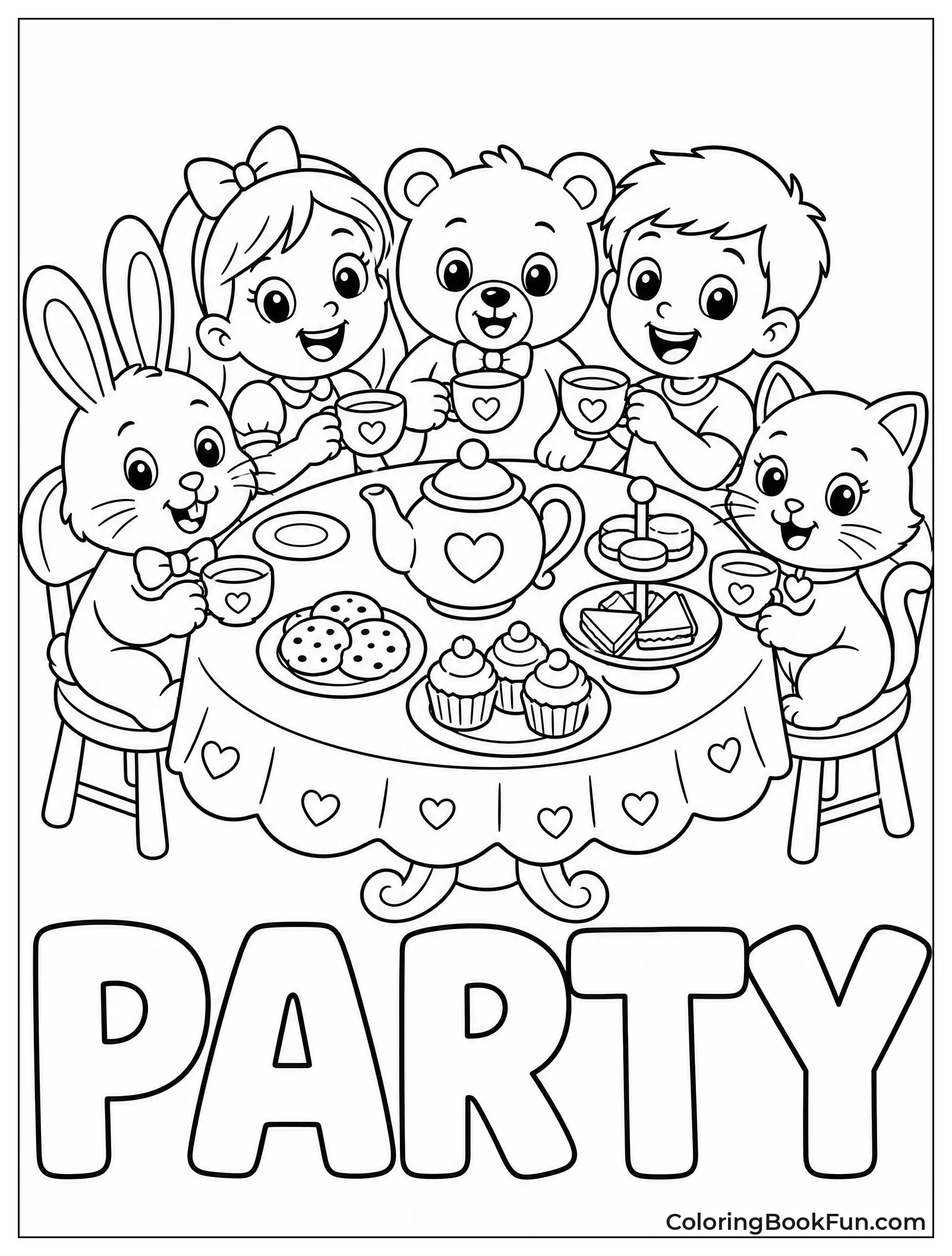 Cartoon Friends Laugh at Tea Party