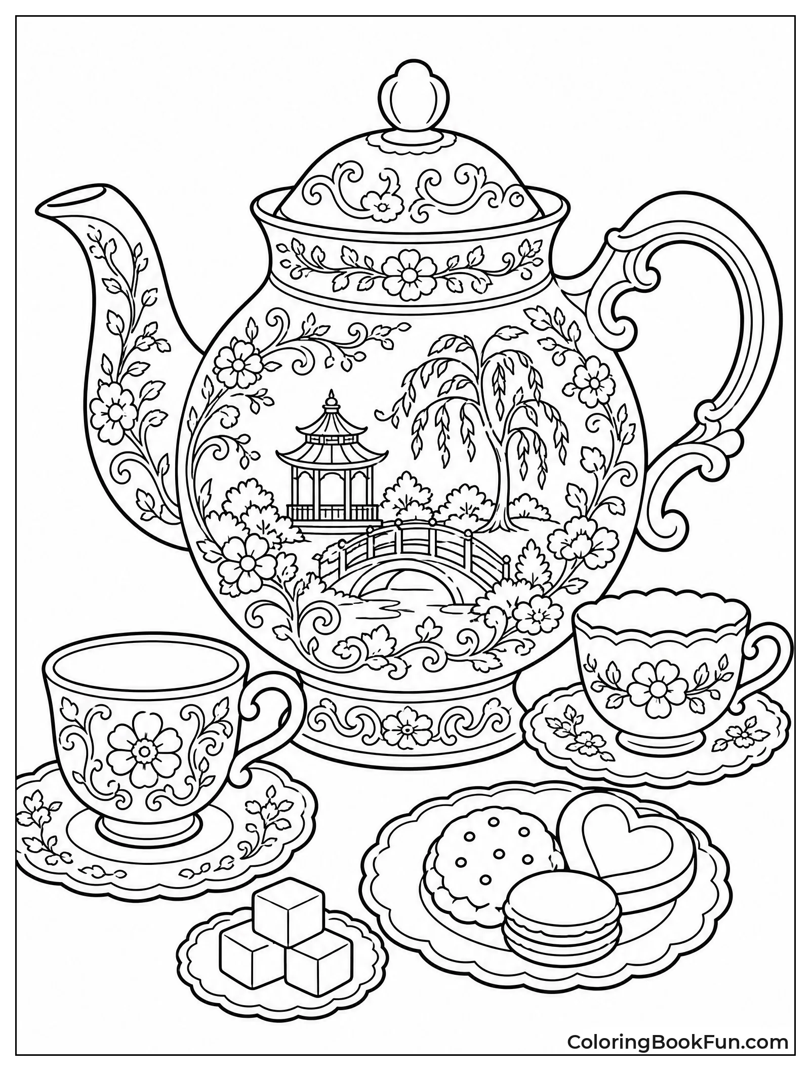 Teapot Covered in Swirls and Flowers