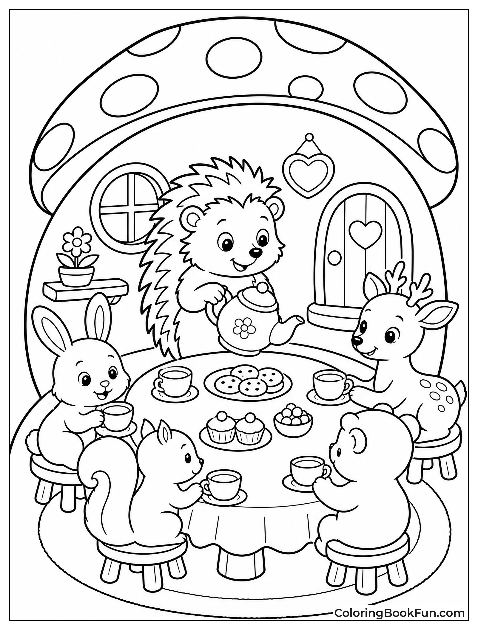 Hedgehog Serves Tea to Friends
